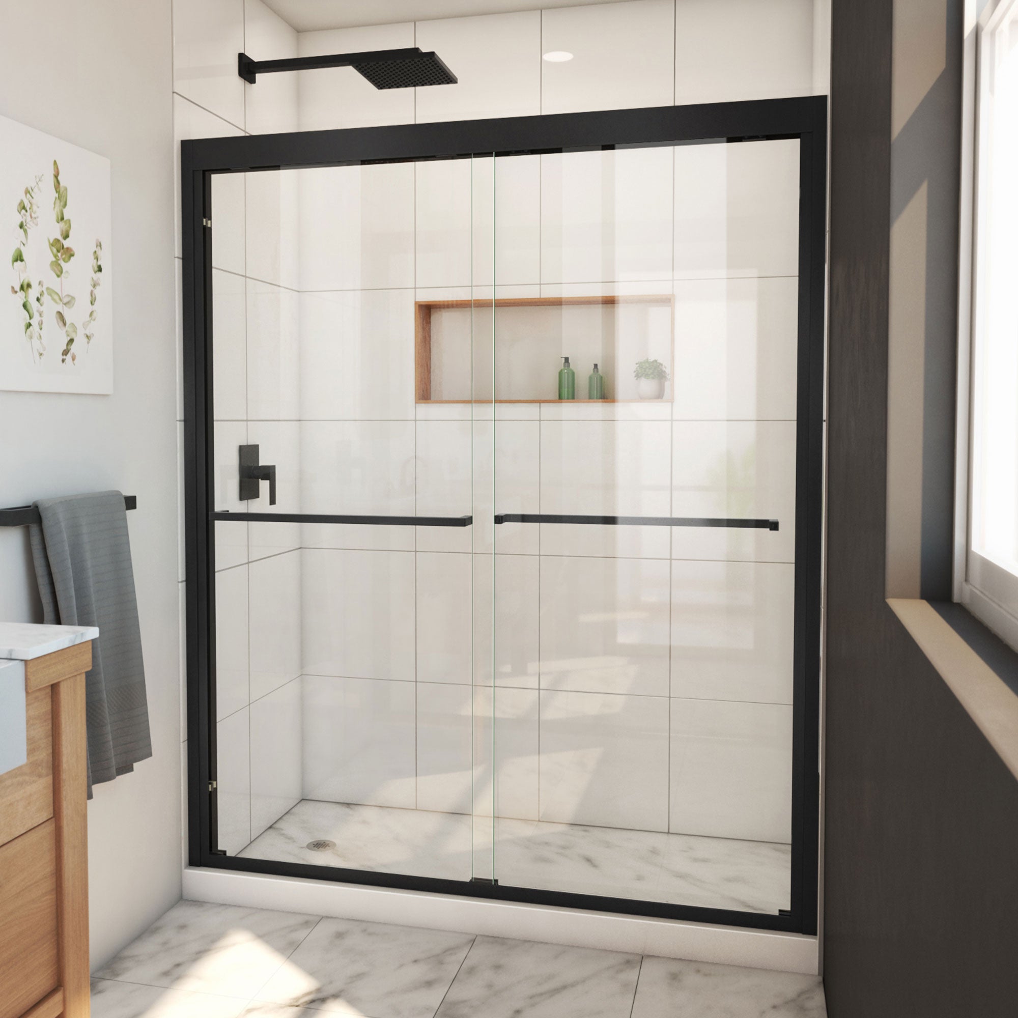 DreamLine Duet Plus 56 - 60 inch W x 72 inch H Semi-Frameless Bypass Shower Door