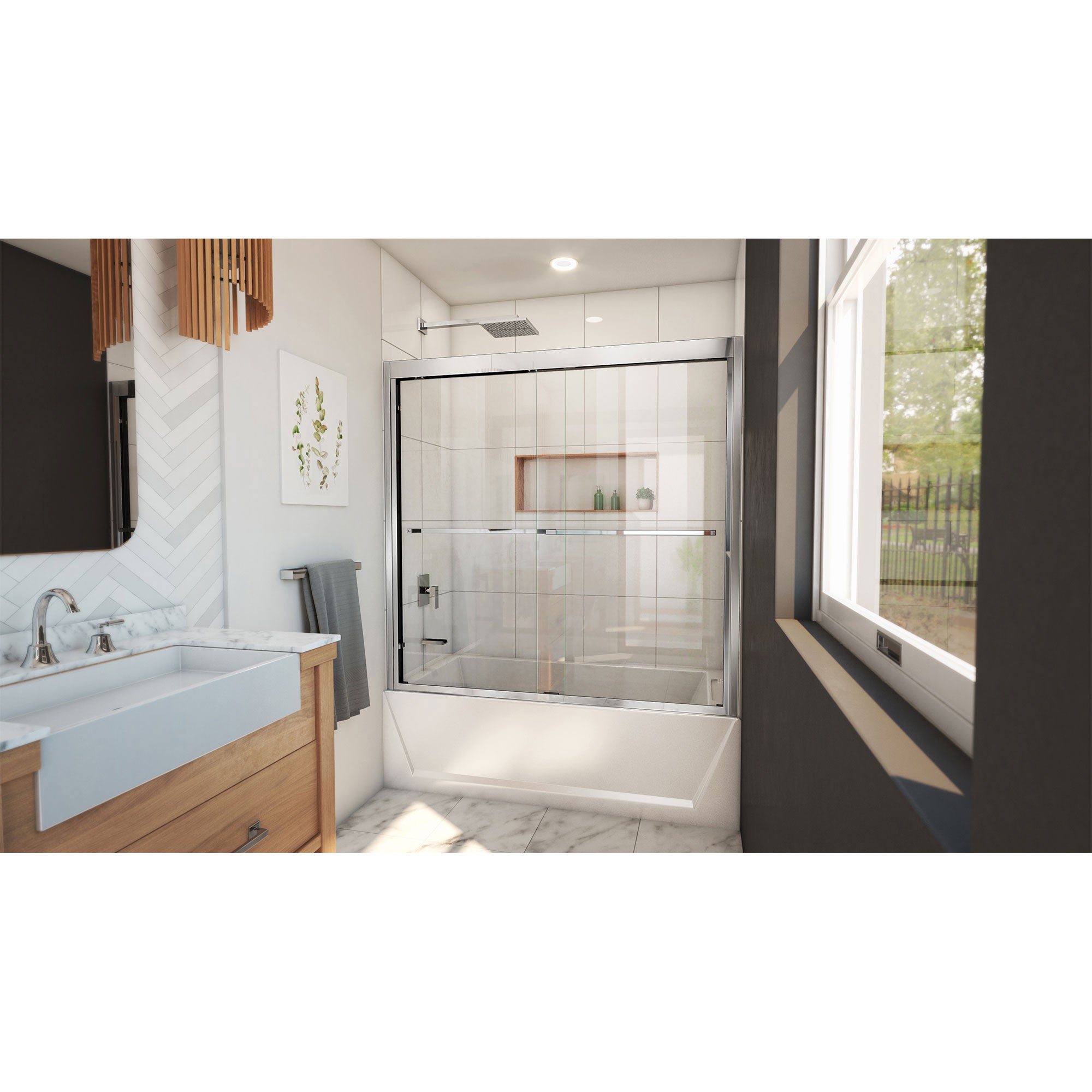 DreamLine Duet Plus 55 - 59 inch W x 58 inch H Semi-Frameless Bypass Tub Door