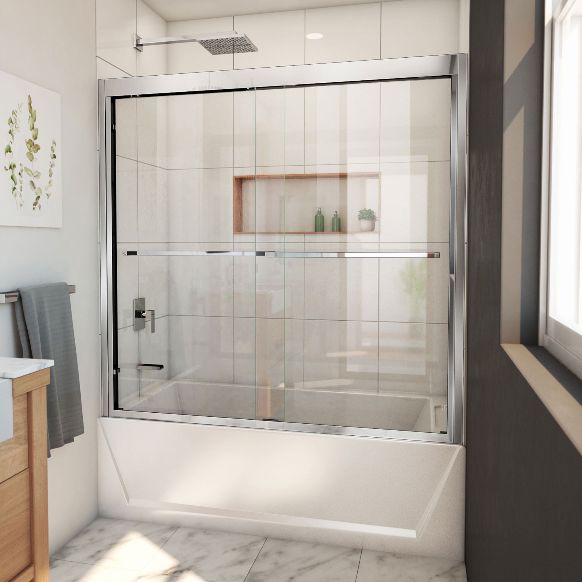 DreamLine Duet Plus 55 - 59 inch W x 58 inch H Semi-Frameless Bypass Tub Door