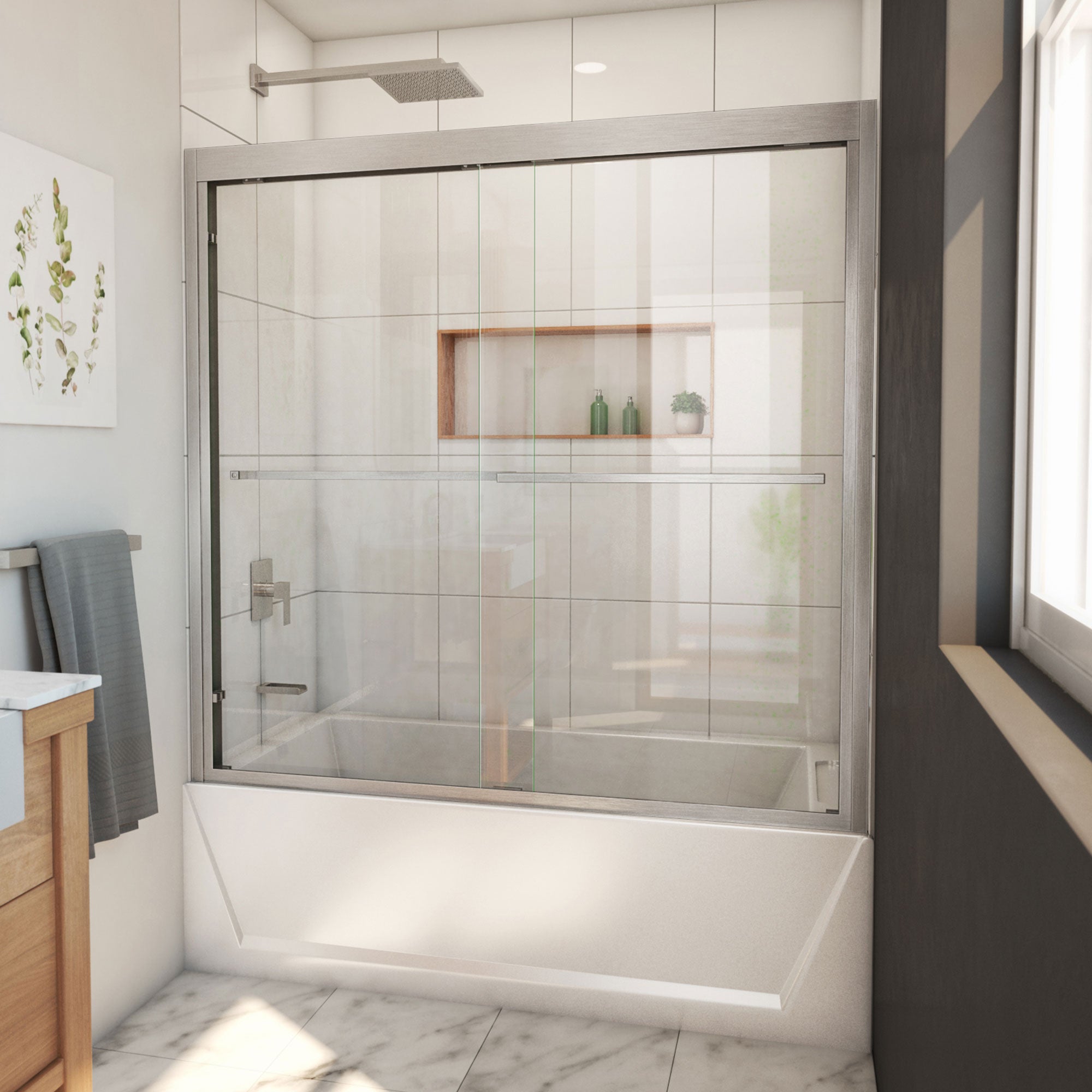 DreamLine Duet Plus 55 - 59 inch W x 58 inch H Semi-Frameless Bypass Tub Door