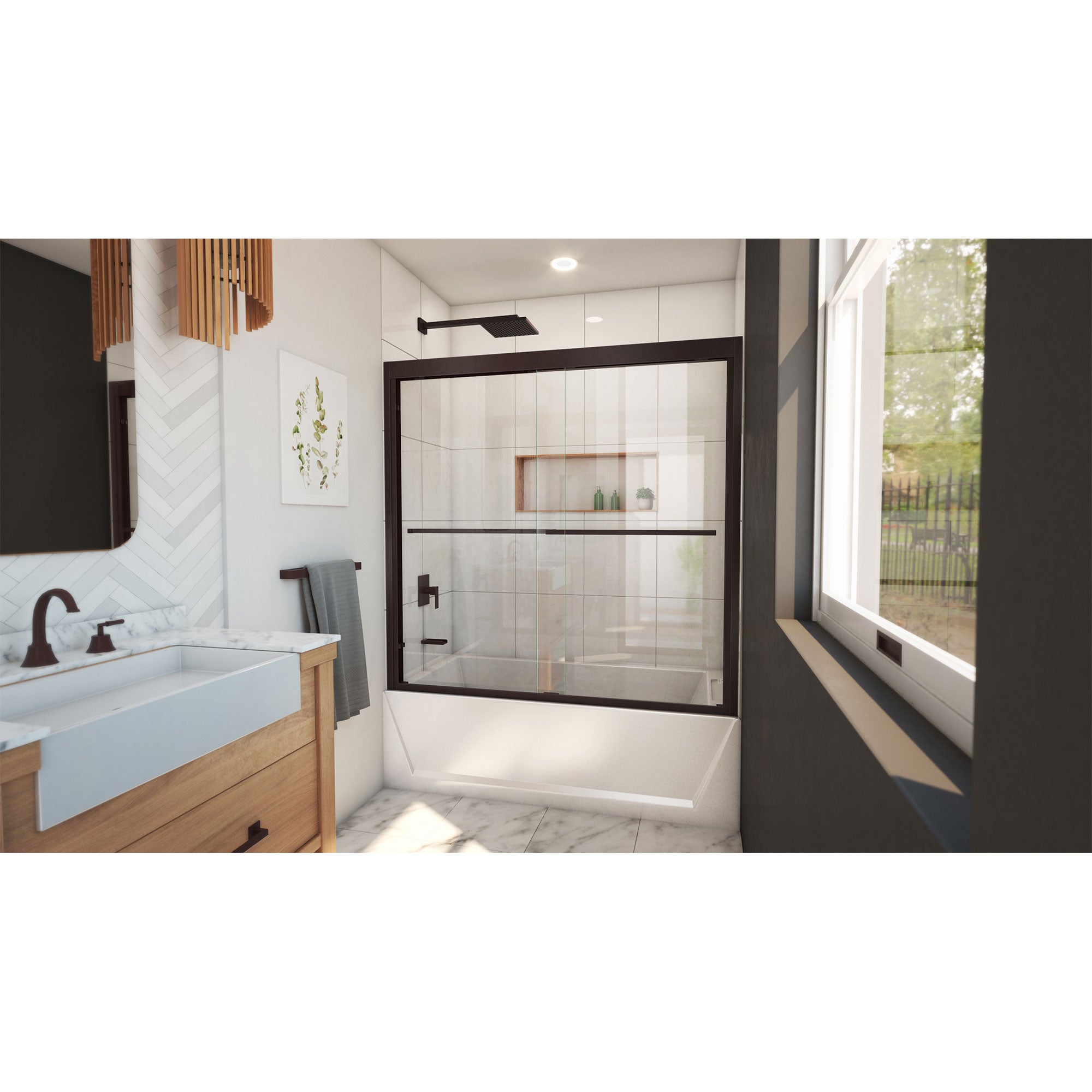 DreamLine Duet Plus 55 - 59 inch W x 58 inch H Semi-Frameless Bypass Tub Door