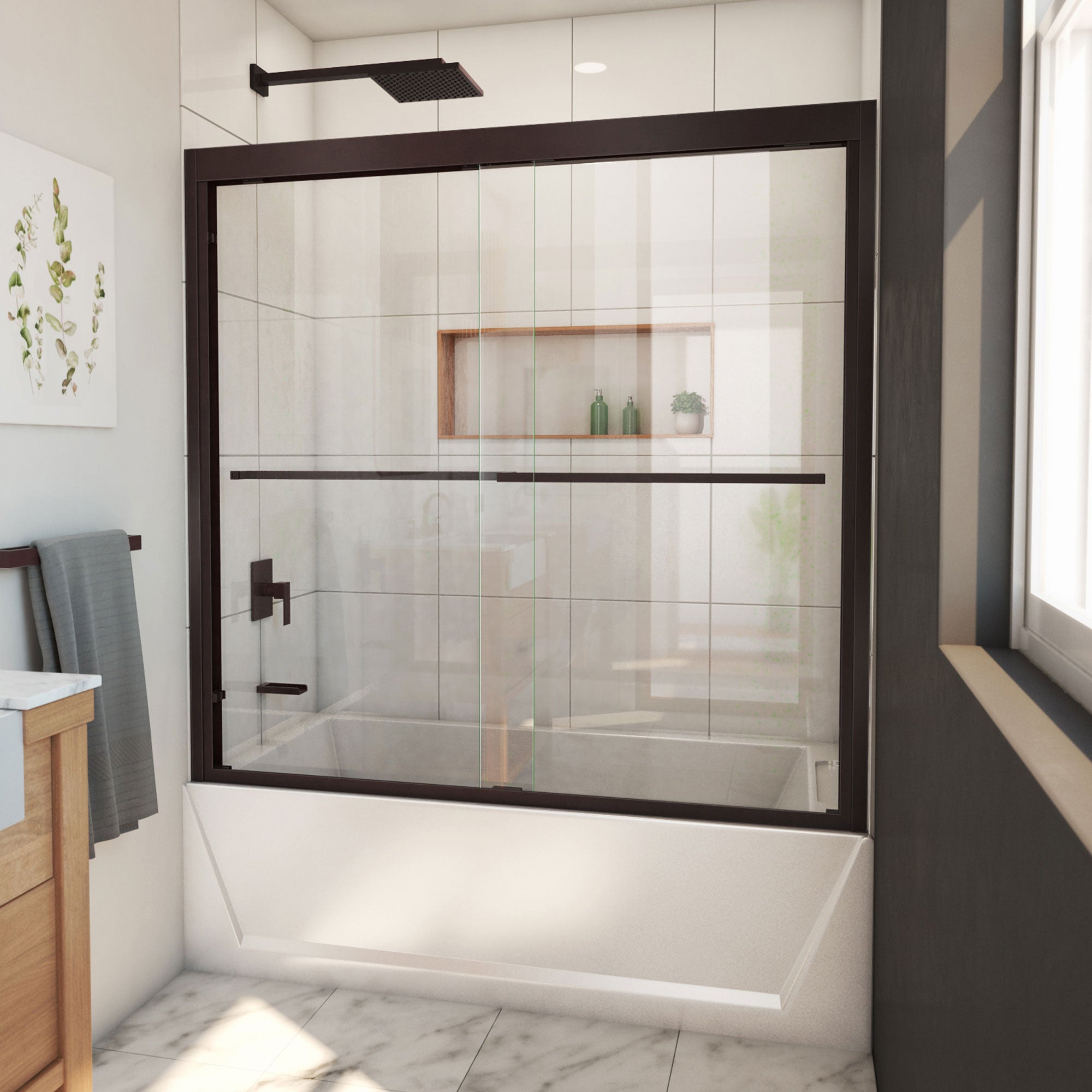 DreamLine Duet Plus 55 - 59 inch W x 58 inch H Semi-Frameless Bypass Tub Door
