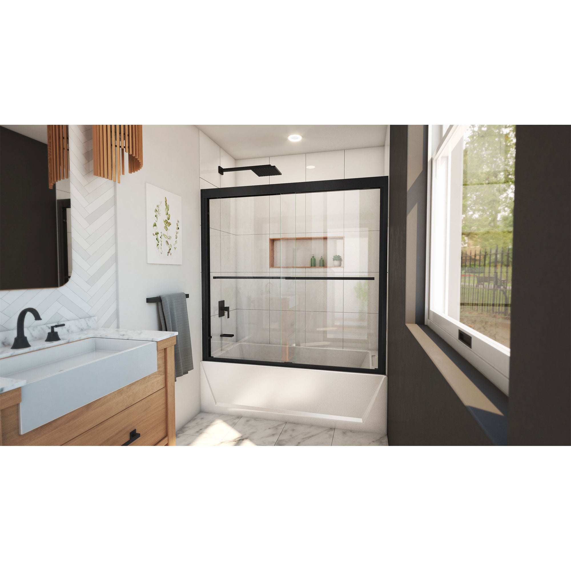 DreamLine Duet Plus 55 - 59 inch W x 58 inch H Semi-Frameless Bypass Tub Door
