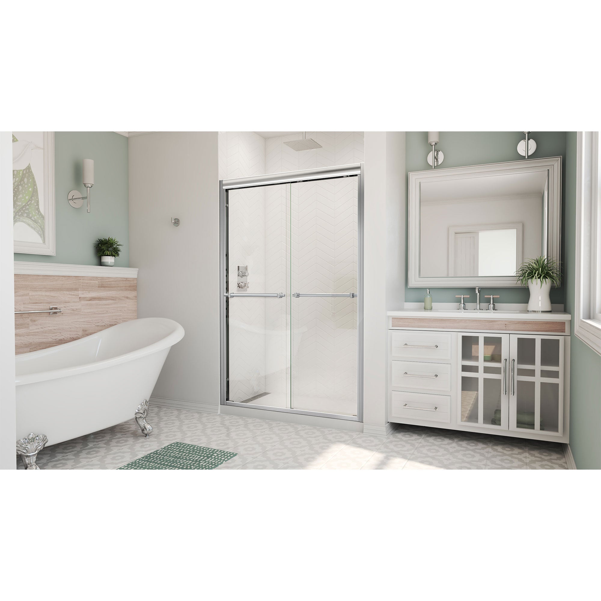 DreamLine Duet Plus 44 - 48 inch W x 72 inch H Semi-Frameless Bypass Shower Door
