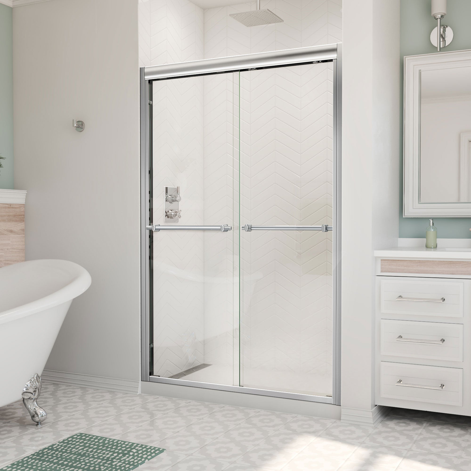 DreamLine Duet Plus 44 - 48 inch W x 72 inch H Semi-Frameless Bypass Shower Door