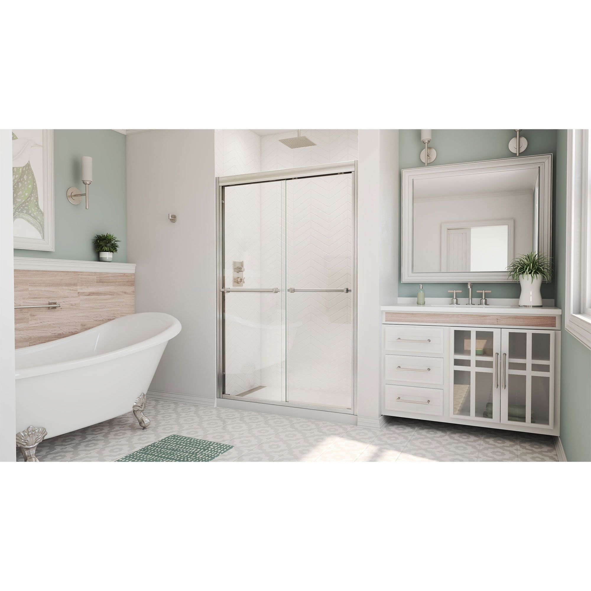 DreamLine Duet Plus 44 - 48 inch W x 72 inch H Semi-Frameless Bypass Shower Door