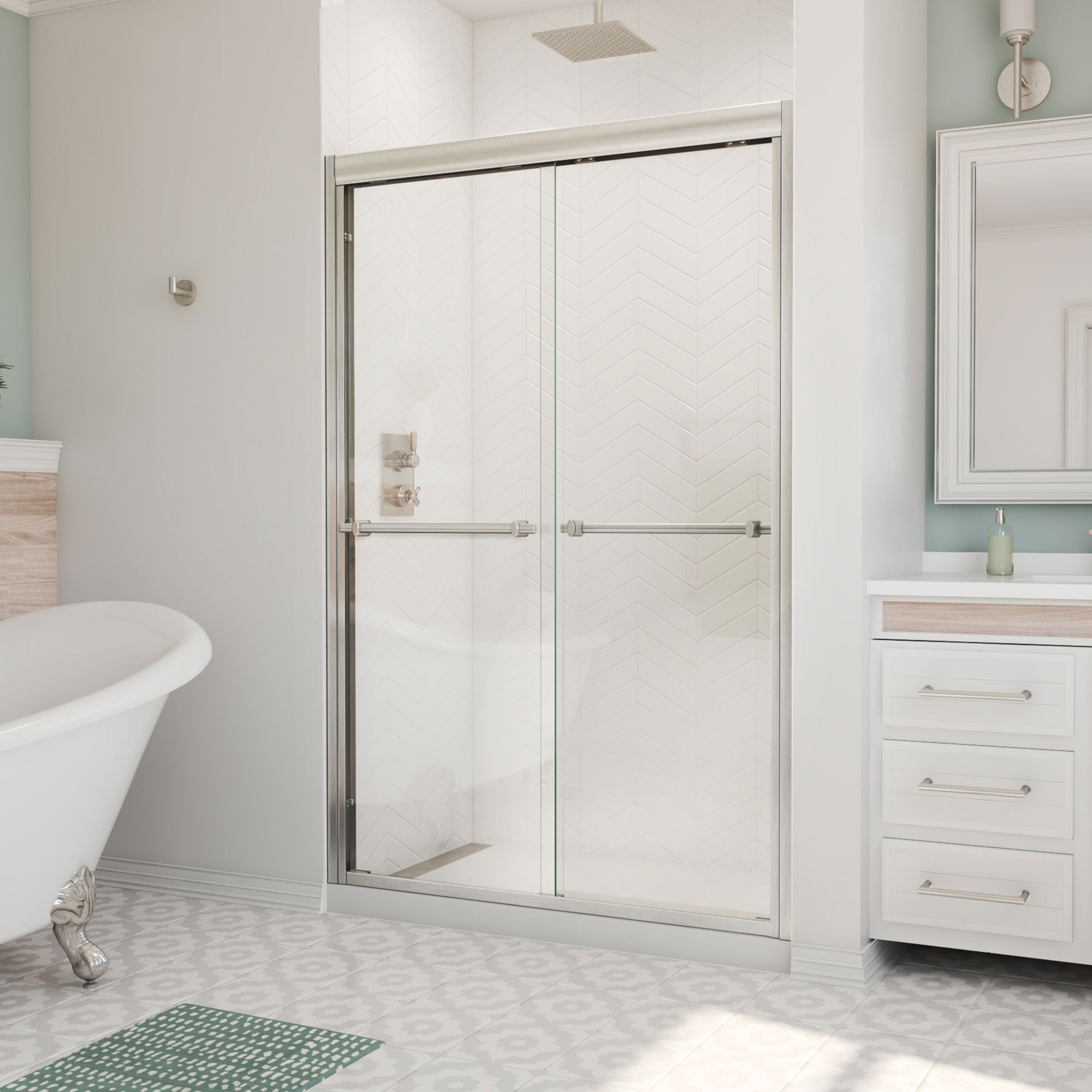 DreamLine Duet Plus 44 - 48 inch W x 72 inch H Semi-Frameless Bypass Shower Door