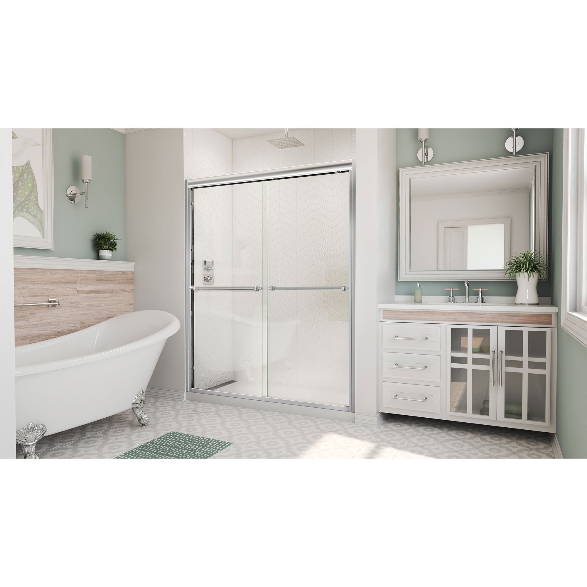 DreamLine Duet Plus 56 - 60 inch W x 72 inch H Semi-Frameless Bypass Shower Door
