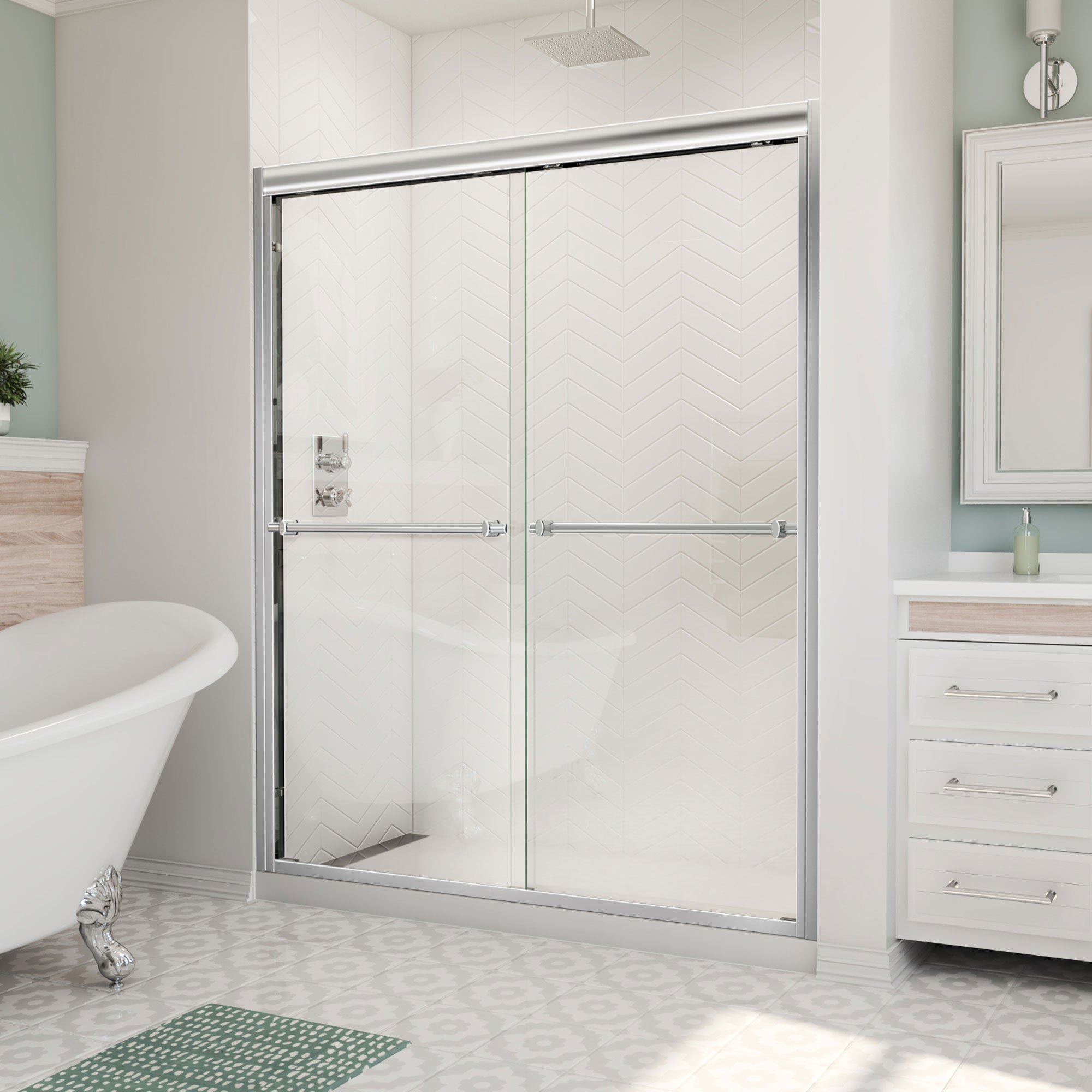 DreamLine Duet Plus 56 - 60 inch W x 72 inch H Semi-Frameless Bypass Shower Door