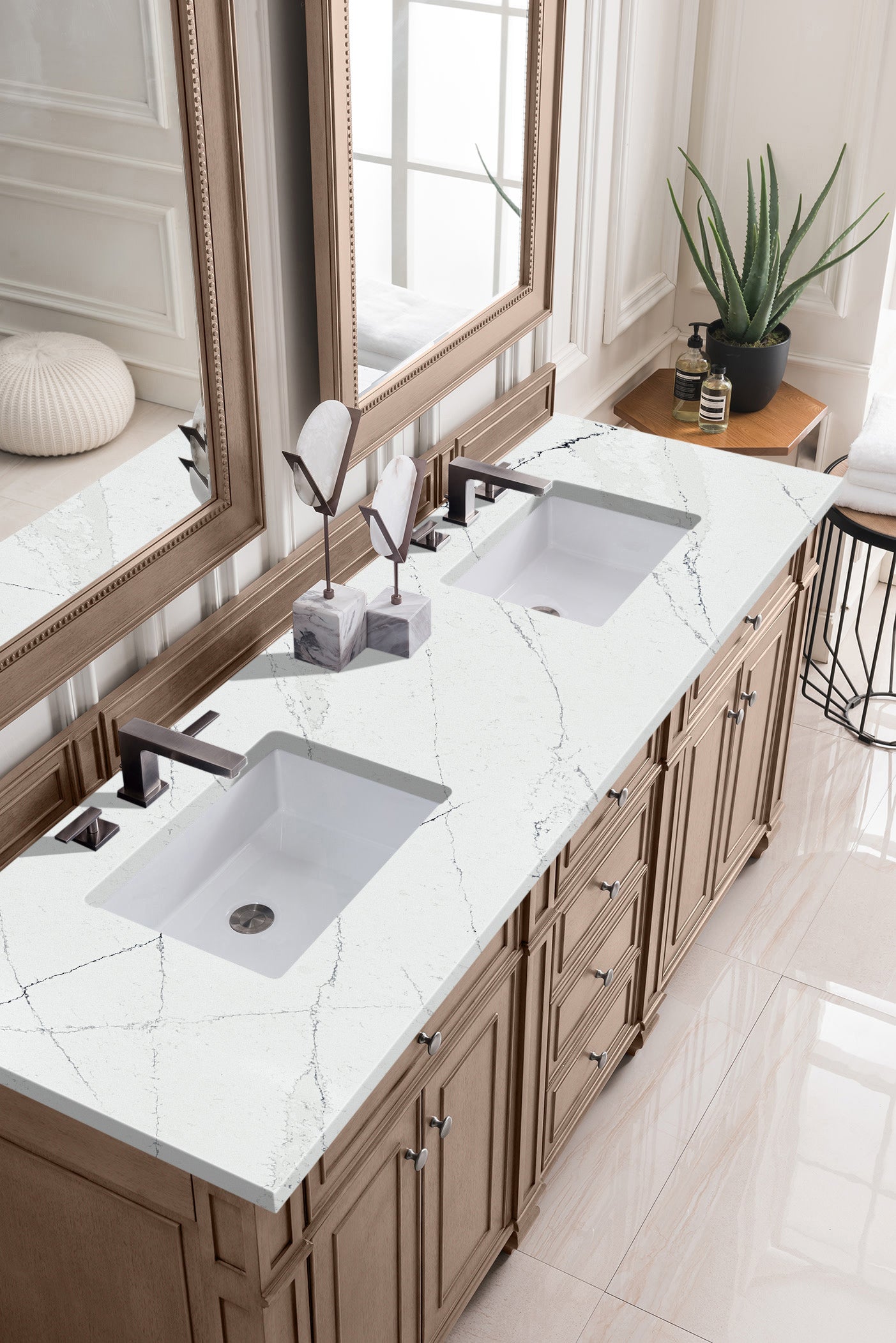 James Martin Bristol 72" Double Vanity in Whitewashed Walnut with 3cm Countertop