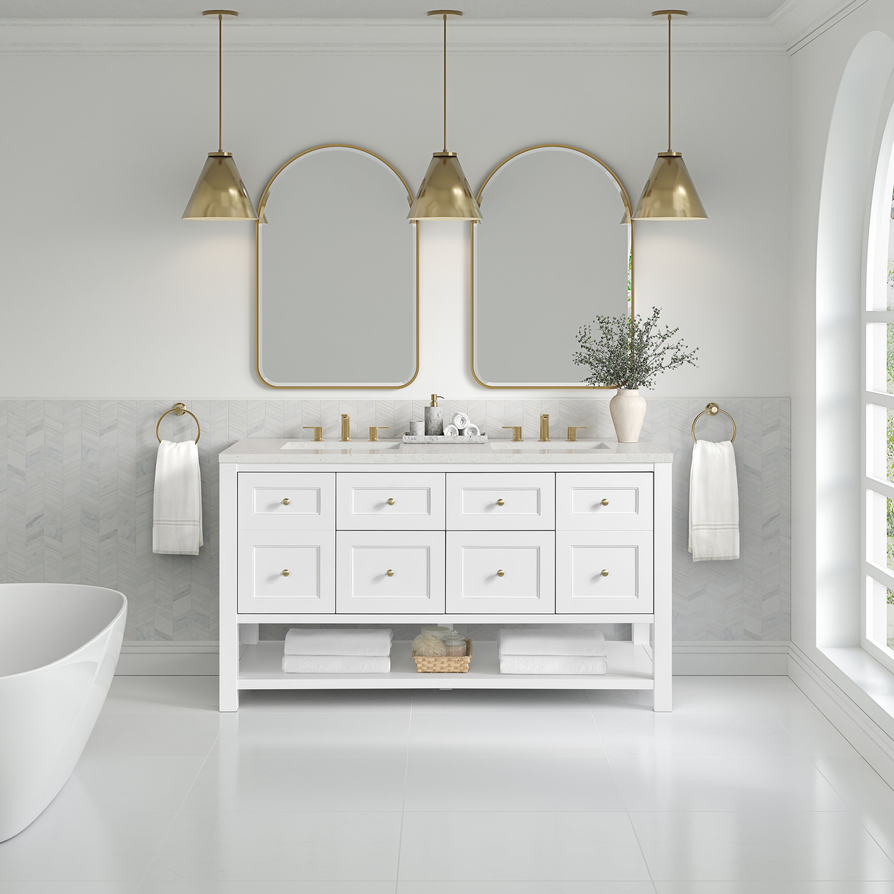 James Martin Breckenridge 60" Double Vanity in Bright White with 3cm Countertop