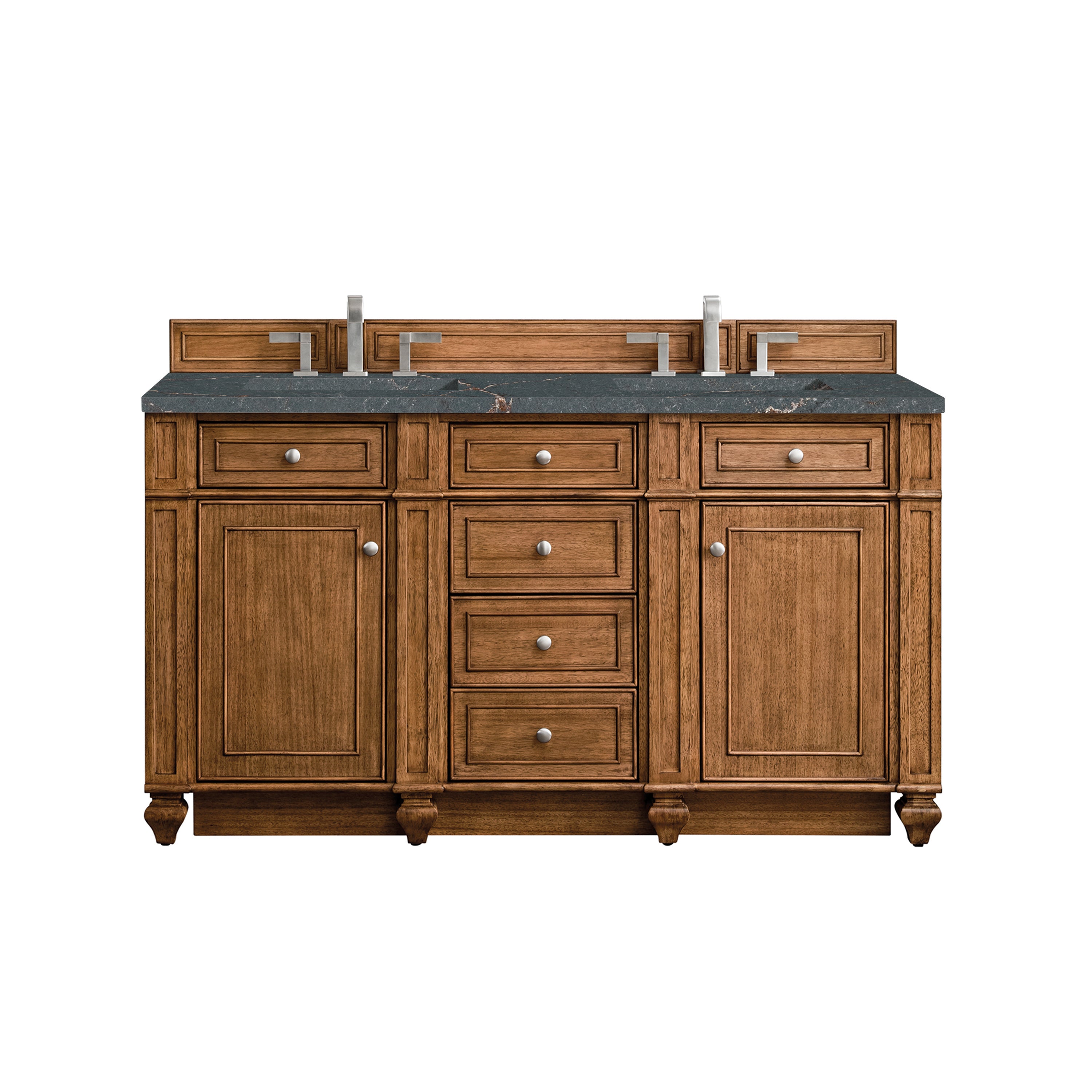 James Martin Bristol 60" Double Vanity in Saddle Brown with 3cm Countertop and FreePower Wireless Charger