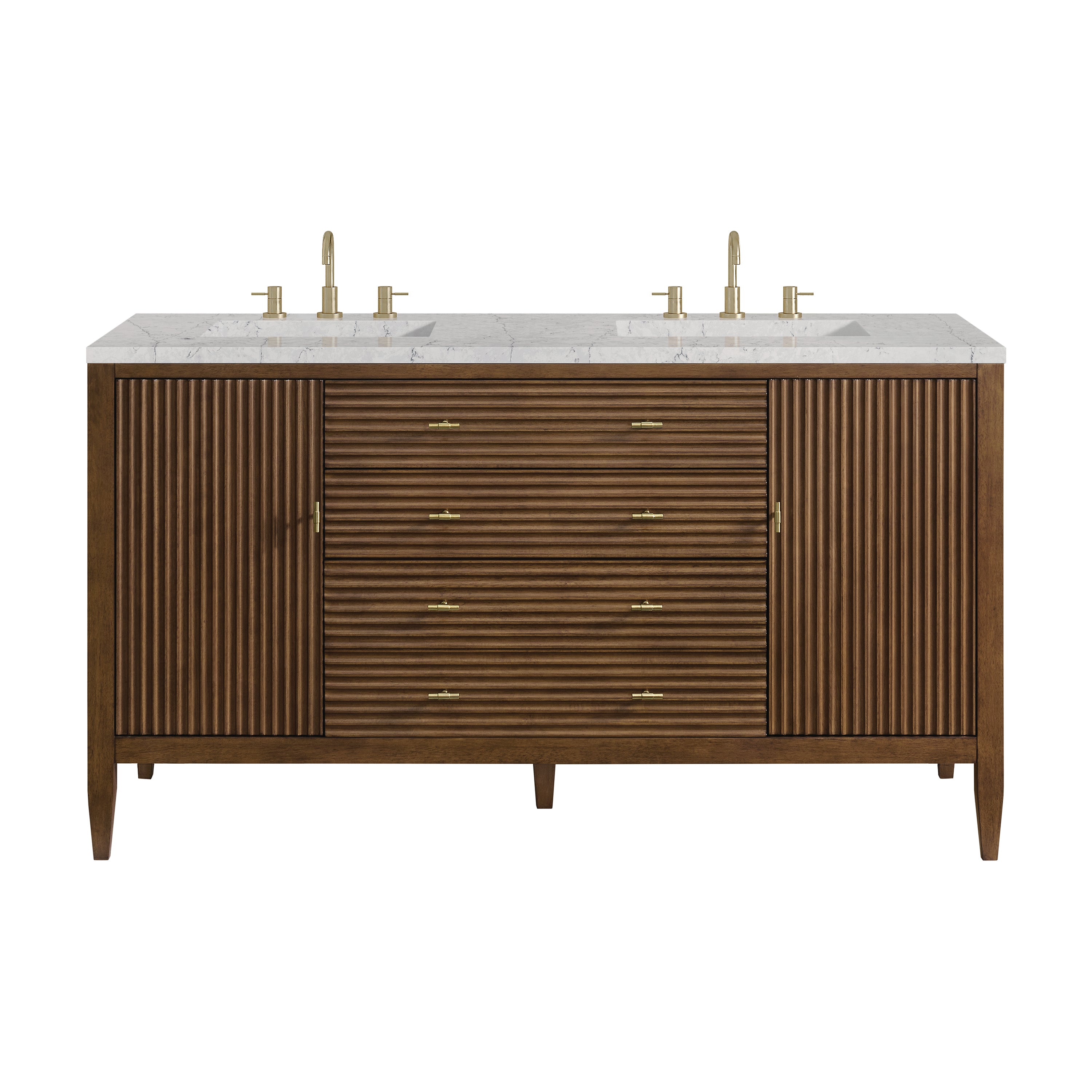 James Martin Myrrin 60" Double Vanity in Mid Century Walnut with 3cm Countertop