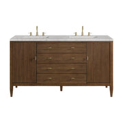 James Martin Myrrin 60" Double Vanity in Mid Century Walnut with 3cm Countertop and FreePower Wireless Charger