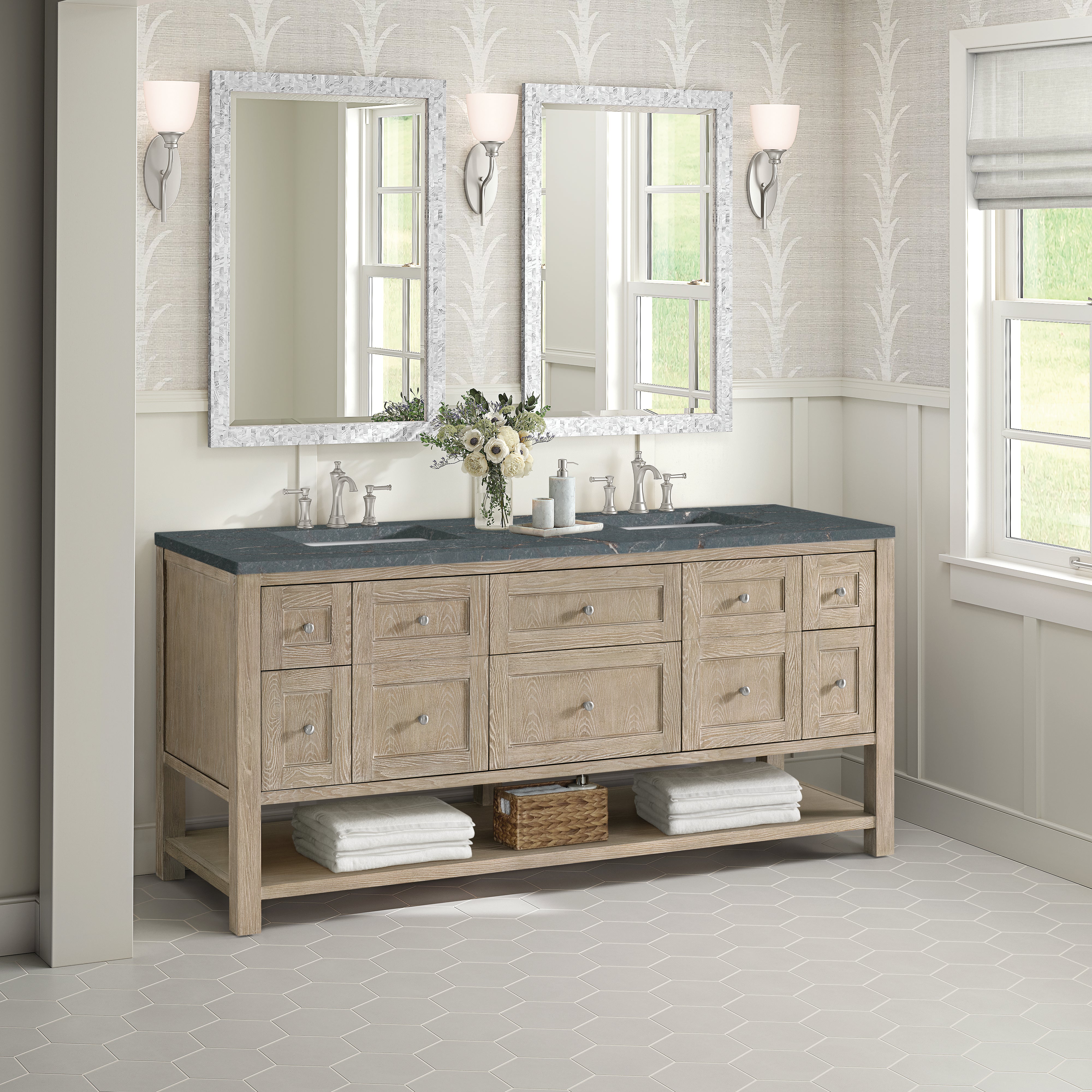 James Martin Breckenridge 72" Double Vanity in Whitewashed Oak with 3cm Countertop