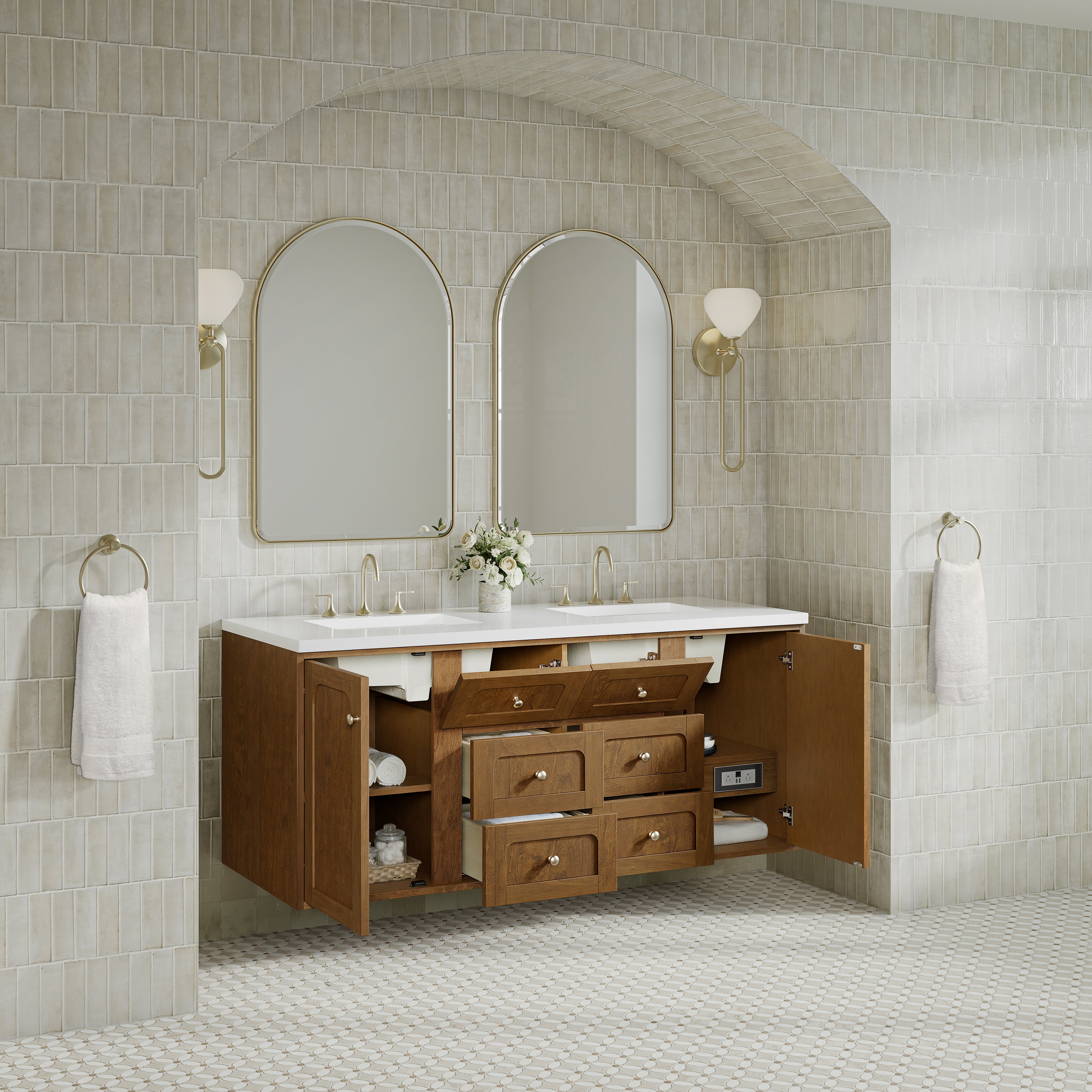 James Martin Laurent 60" Double Vanity in Honey Oak with 3cm Countertop
