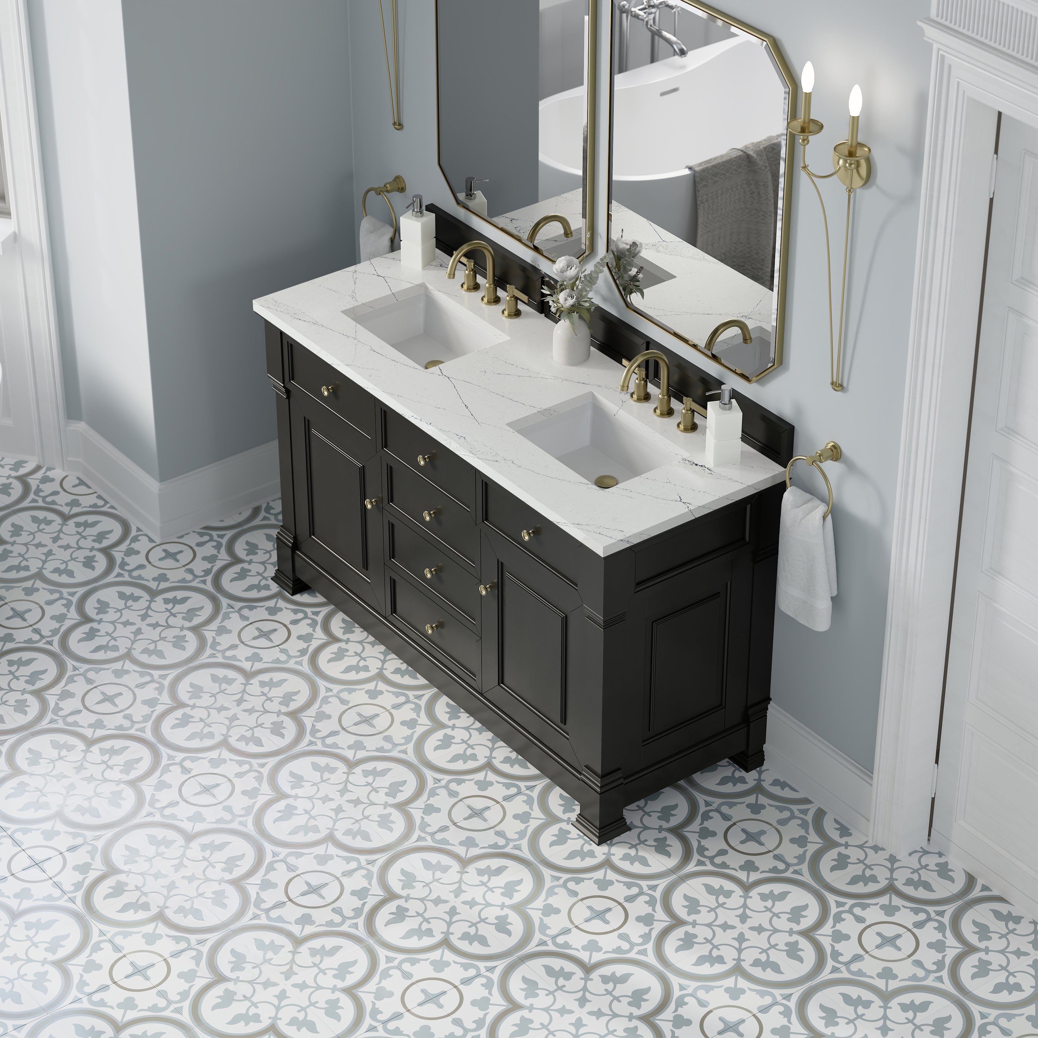 James Martin Brookfield 60" Double Vanity in Black Onyx with 3cm Countertop