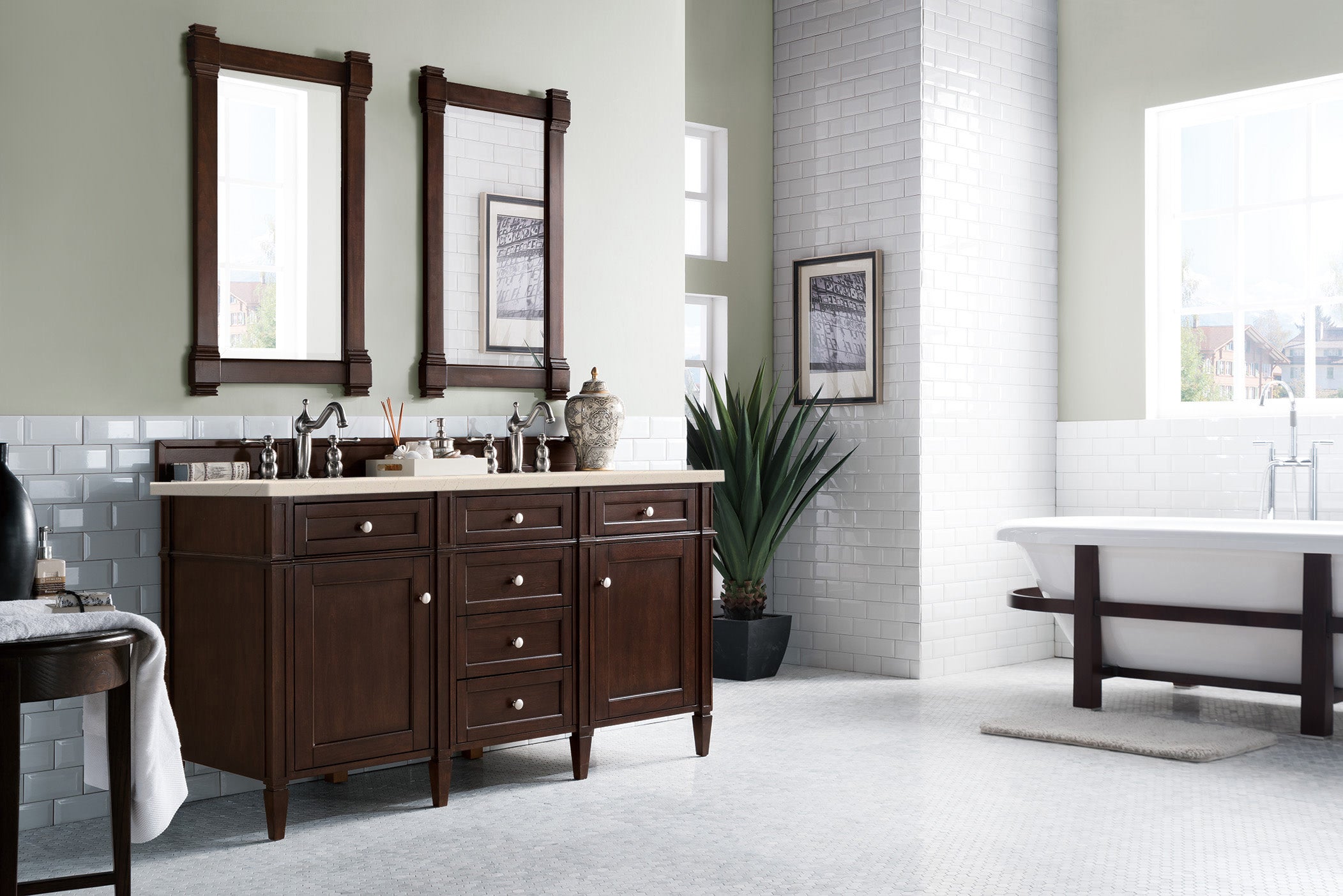 James Martin Brittany 60" Double Vanity in Burnished Mahogany with 3cm Countertop
