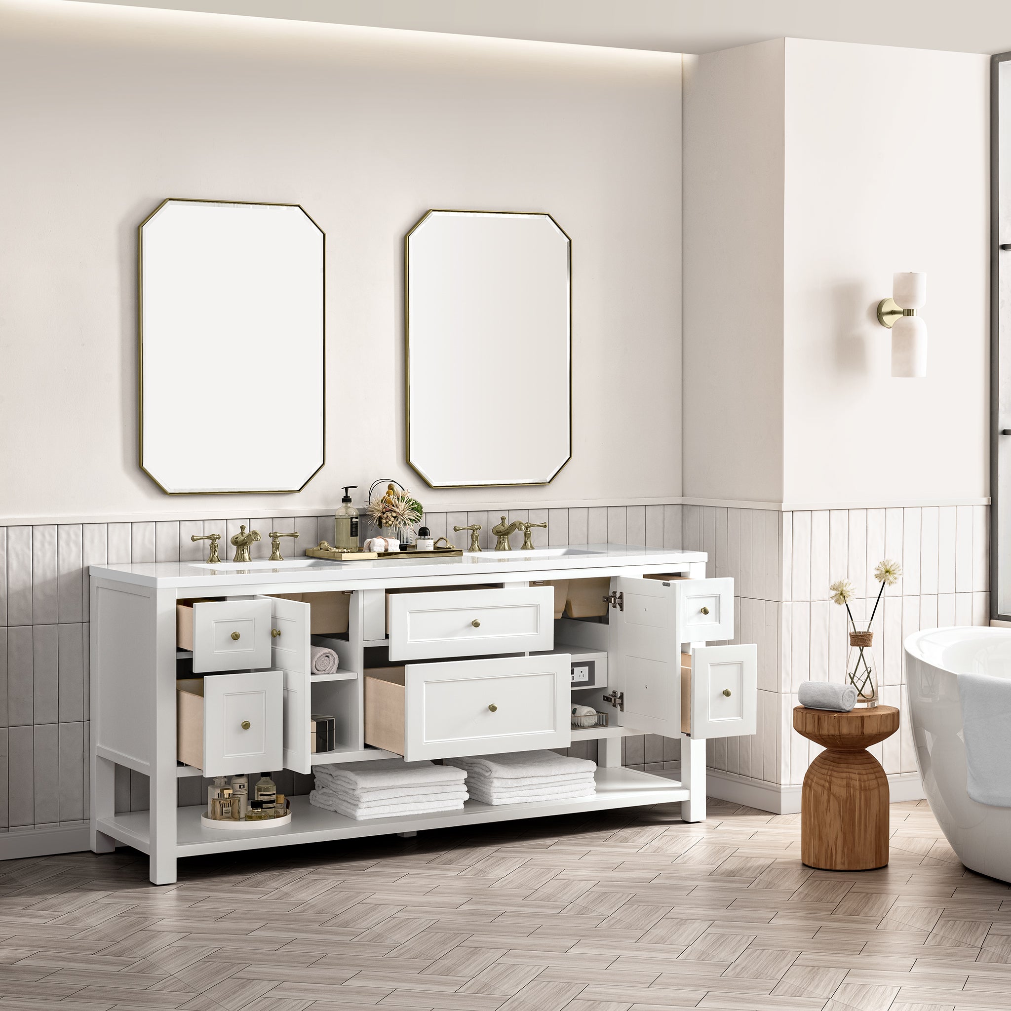 James Martin Breckenridge 72" Double Vanity in Bright White with 3cm Countertop