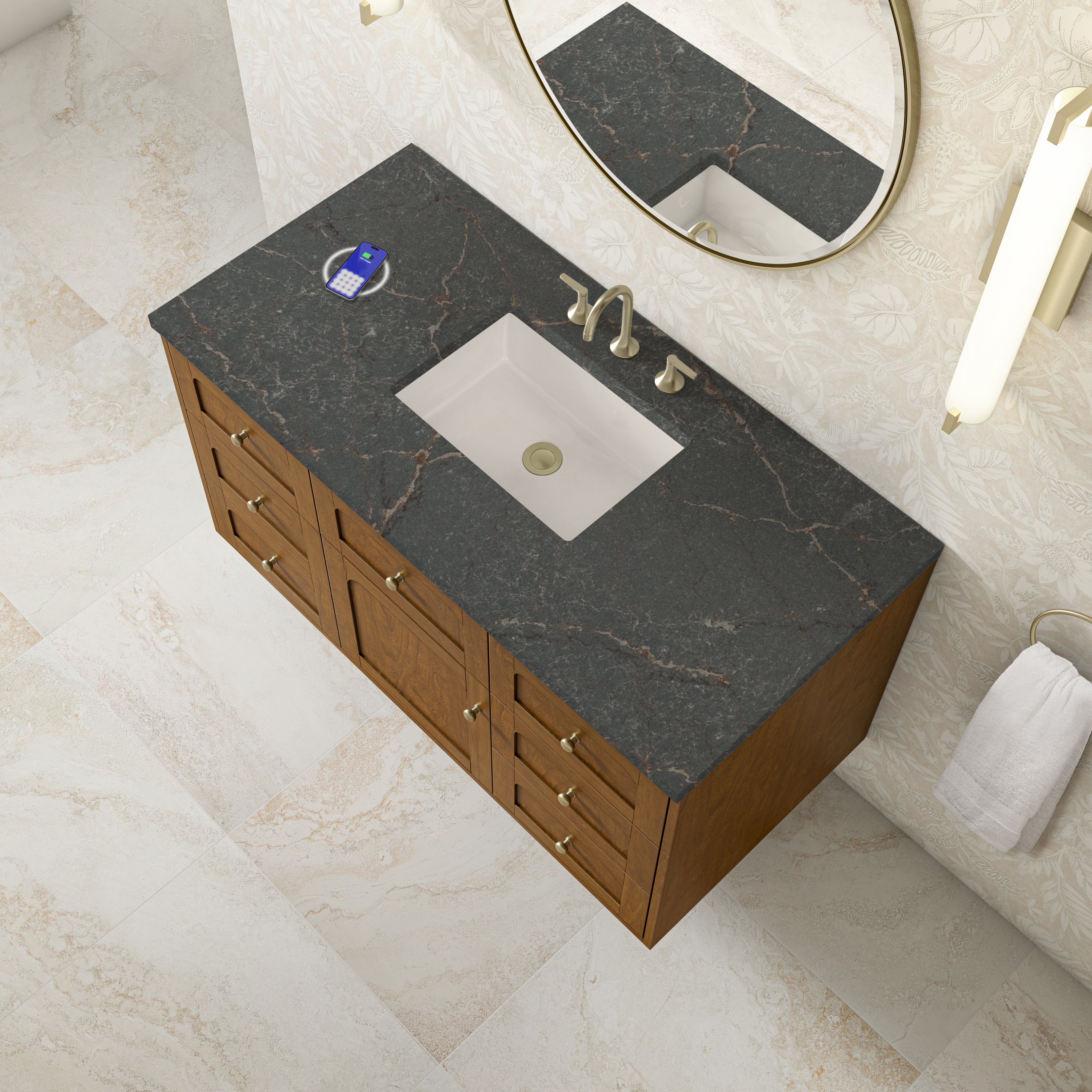 James Martin Laurent 48" Single Vanity in Honey Oak with 3cm Countertop and FreePower Wireless Charger