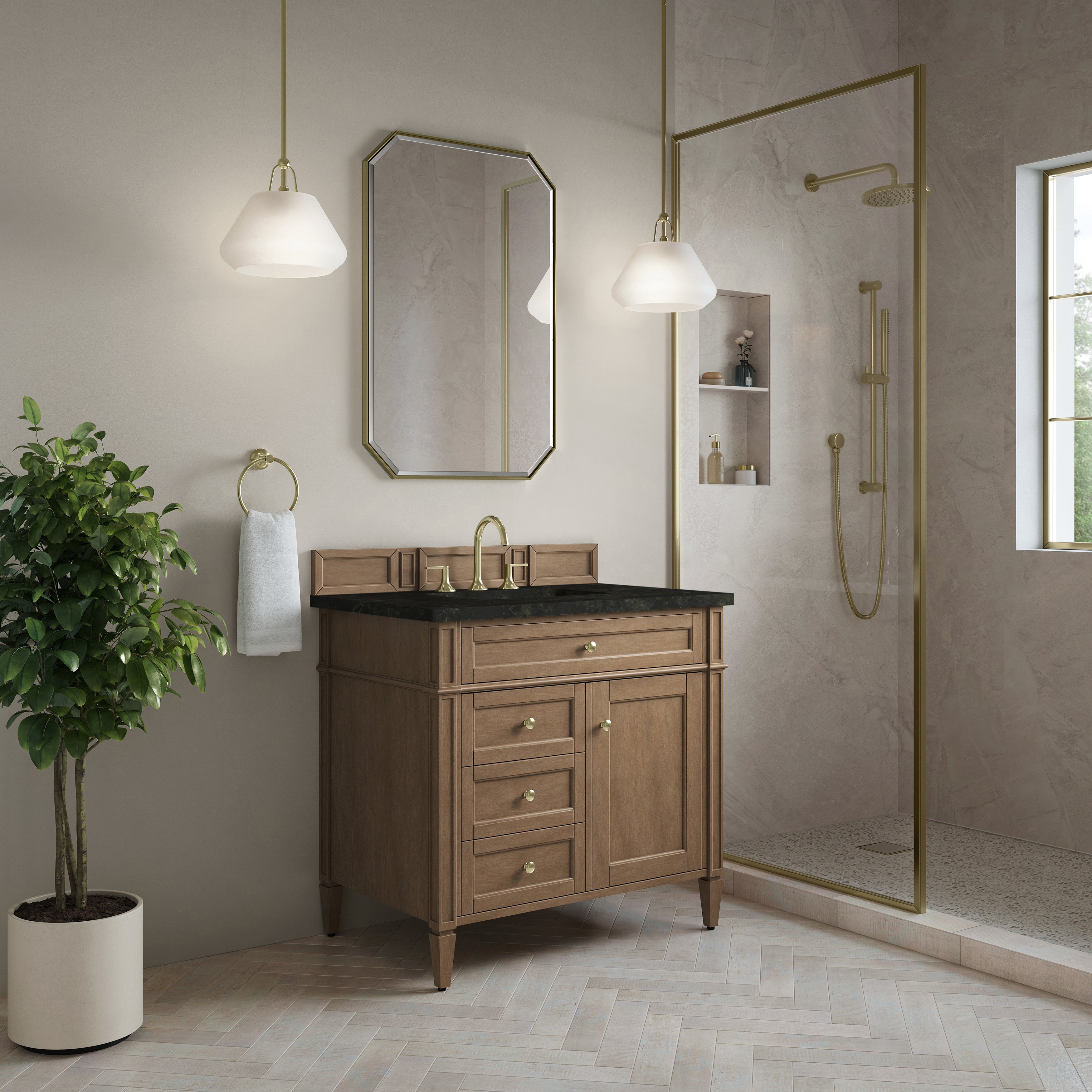 James Martin Brittany 36" Single Vanity in Pecan with 3cm Countertop