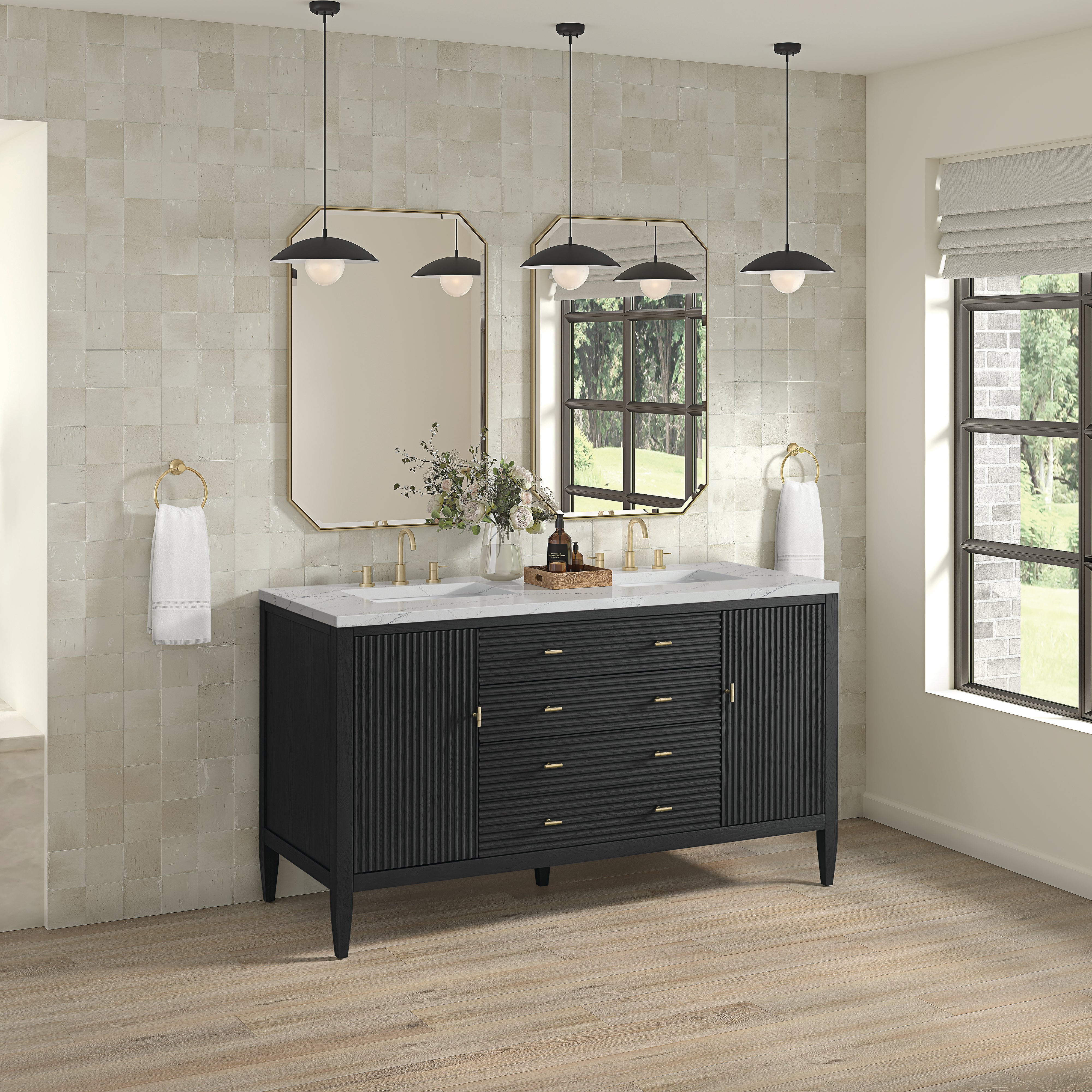 James Martin Myrrin 60" Double Vanity in Carbon Oak with 3cm Countertop