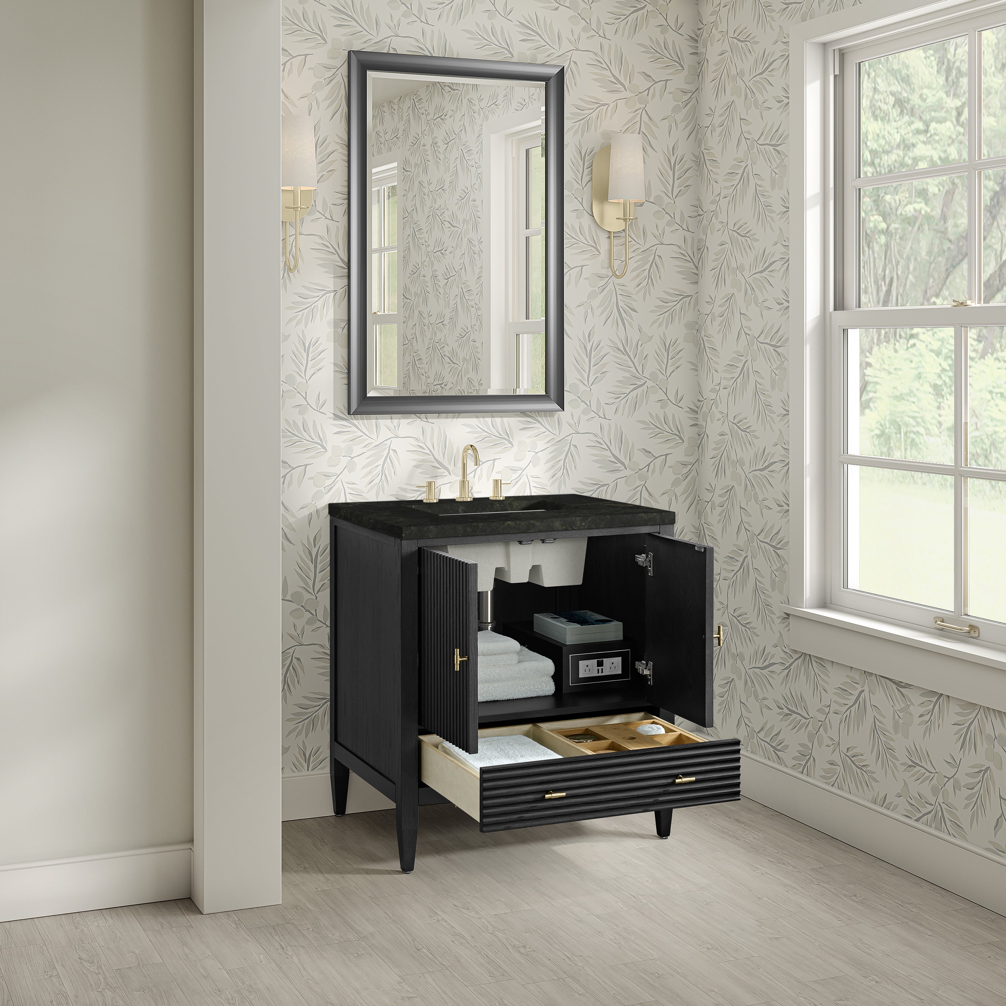 James Martin Myrrin 30" Single Vanity in Carbon Oak with 3cm Countertop