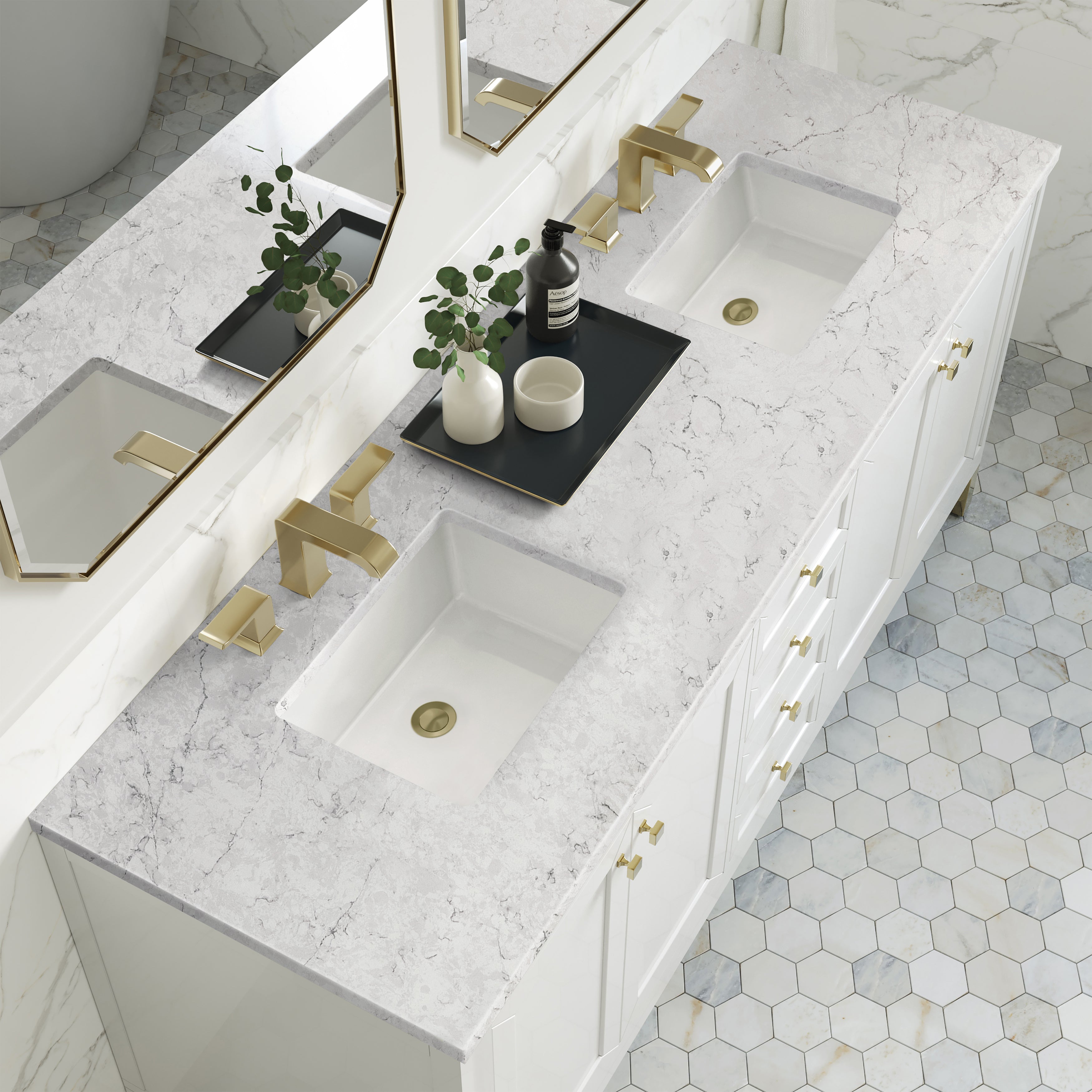 James Martin Chicago 72" Double Vanity in Glossy White with 3cm Countertop