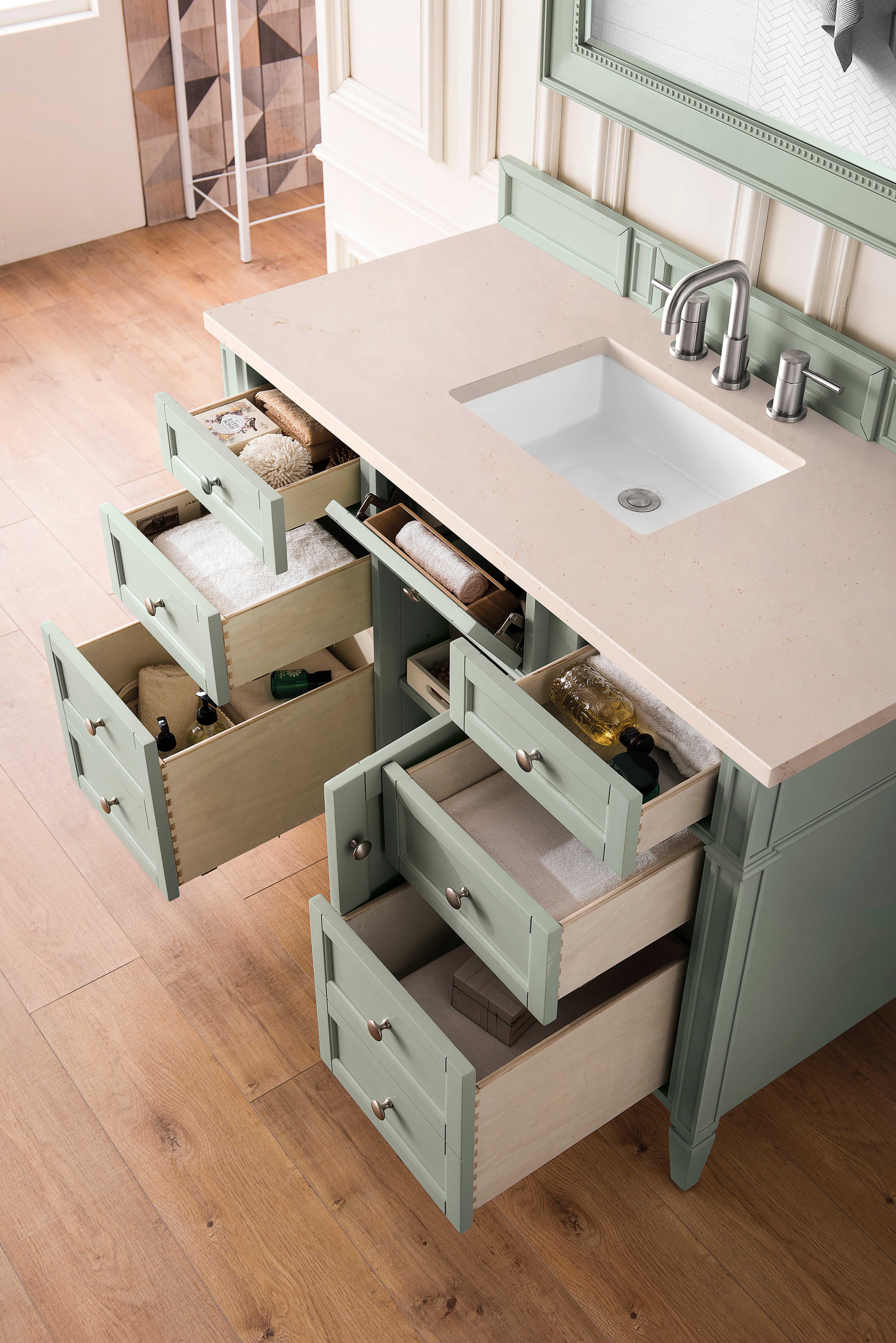James Martin Brittany 48" Single Vanity in Sage Green with 3cm Countertop