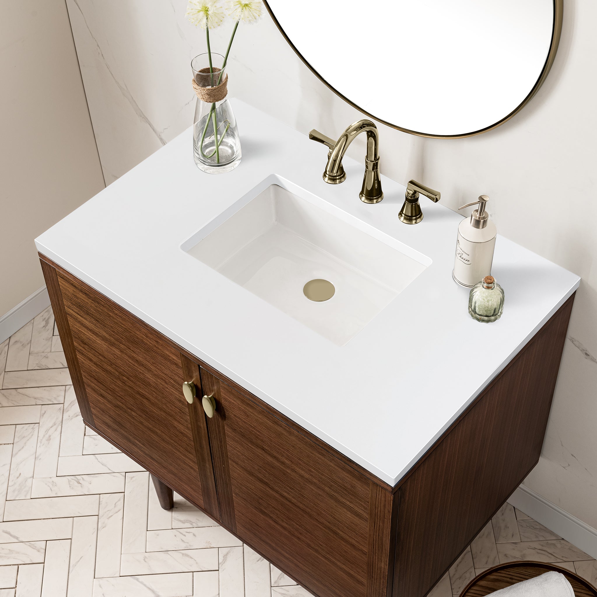 James Martin Amberly 36" Single Vanity in Mid-Century Walnut with 3cm Countertop