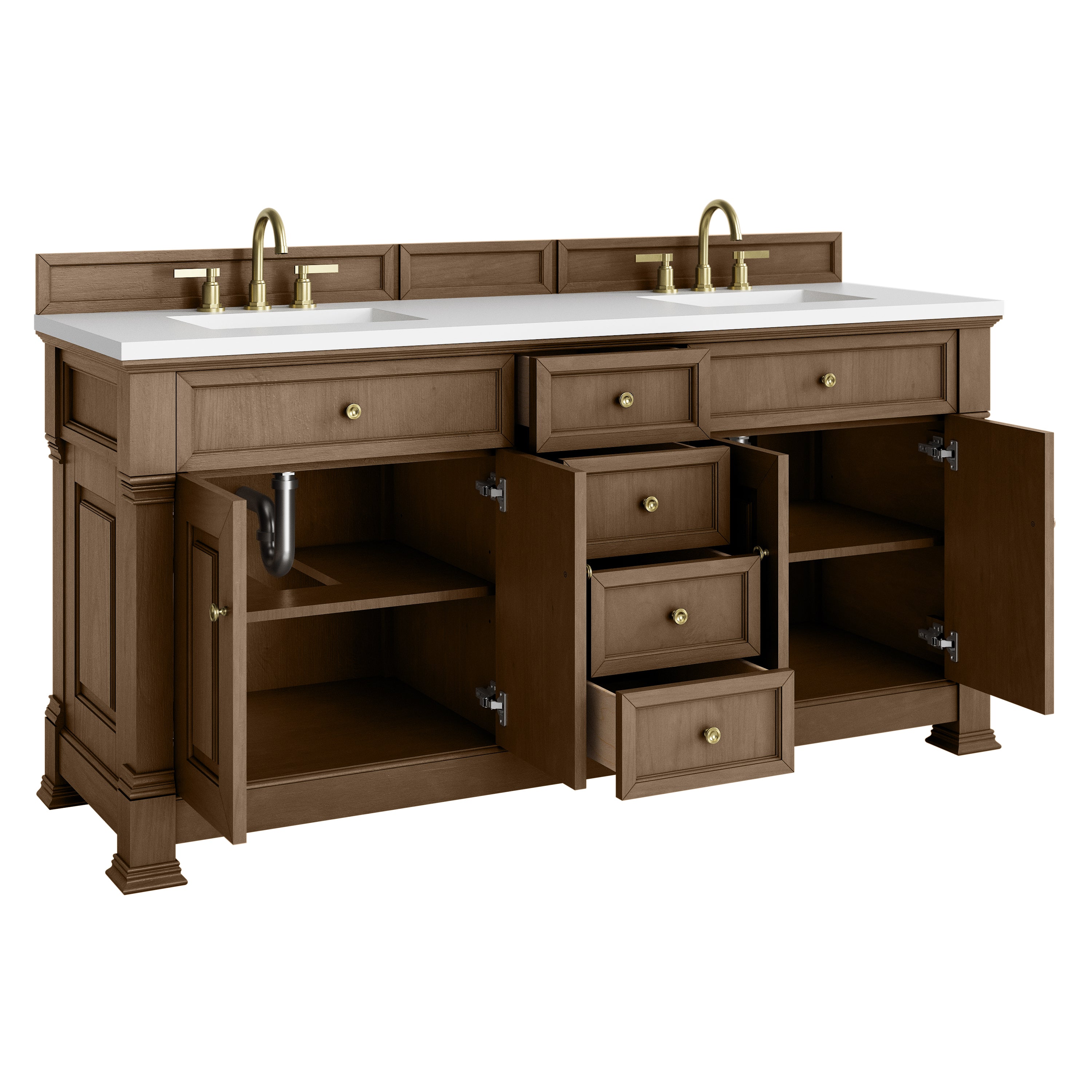 James Martin Brookfield 72" Double Vanity in Pecan with 3cm Countertop