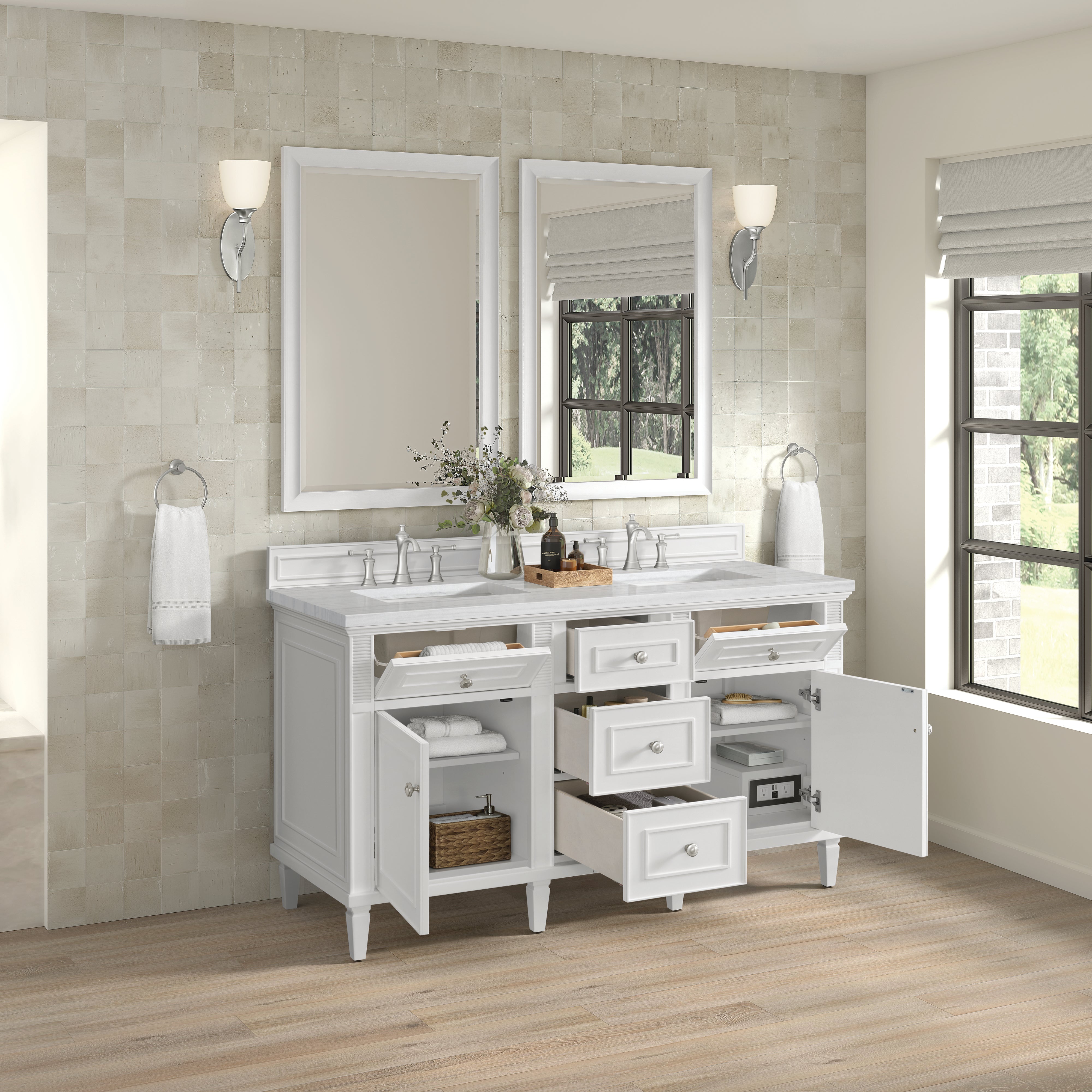 James Martin Lorelai 60" Double Vanity in Bright White with 3cm Countertop