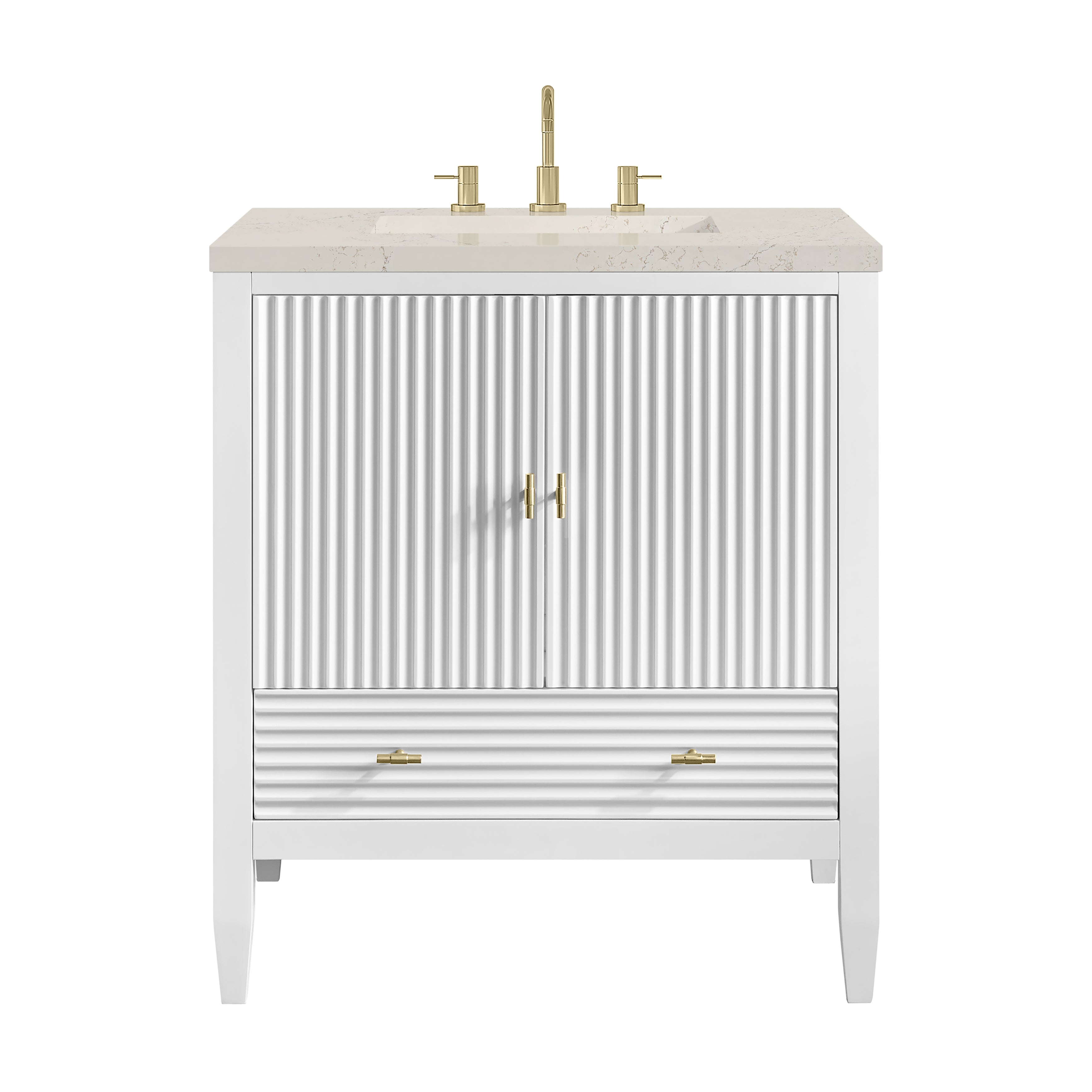 James Martin Myrrin 30" Single Vanity in Bright White with 3cm Countertop