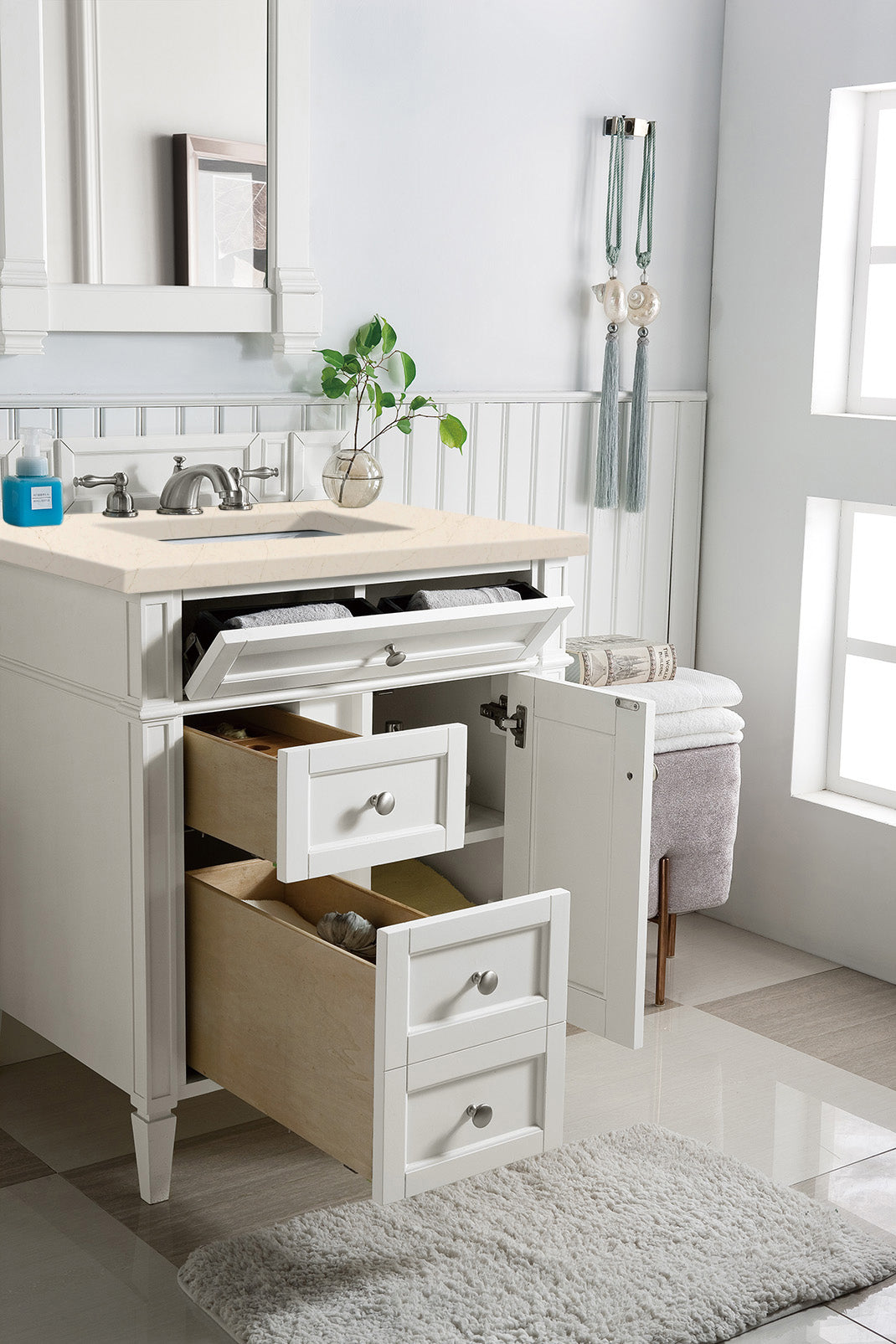 James Martin Brittany 30" Single Vanity in Bright White with 3cm Countertop