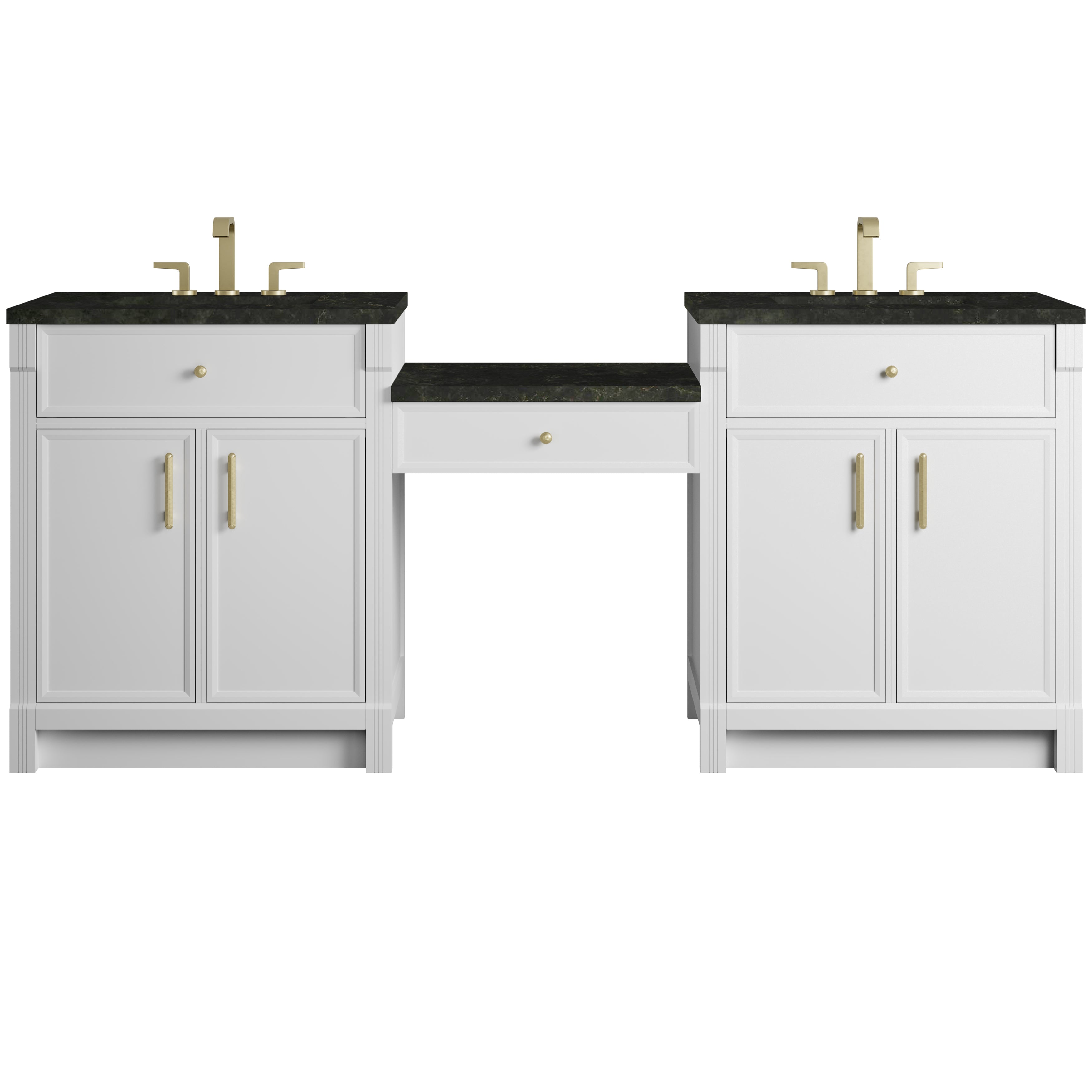 James Martin Bellshire 84" Dual Vanity Set with 24" Make-Up Counter in Bright White with 3cm Countertop