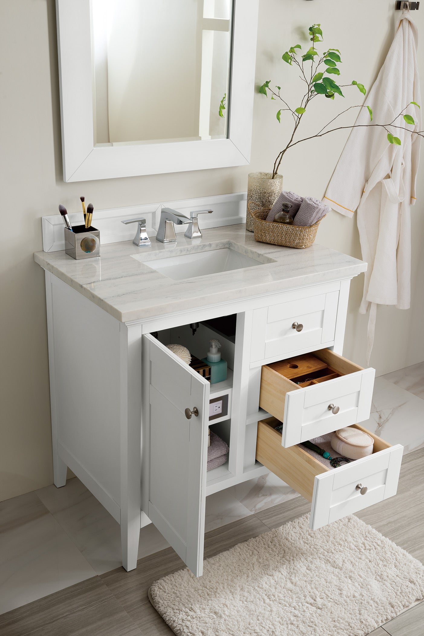 James Martin Palisades 36" Single Vanity in Bright White with 3cm Countertop