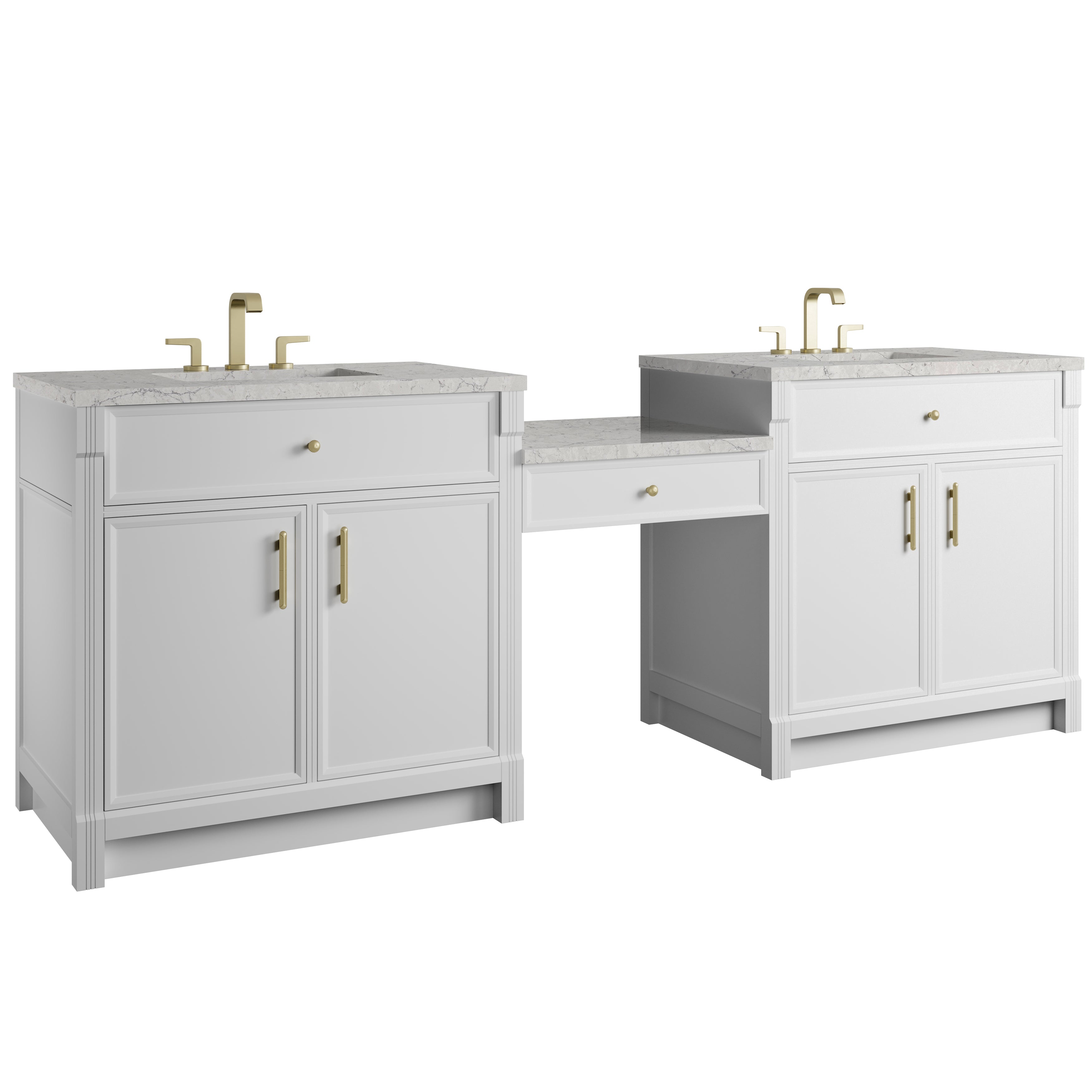 James Martin Bellshire 96" Dual Vanity Set with 24" Make-Up Counter in Bright White with 3cm Countertop