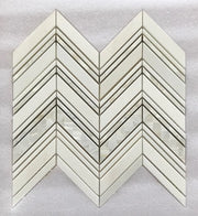 Chevron Waterjet Mosaic Pure White and Mother of Pearl