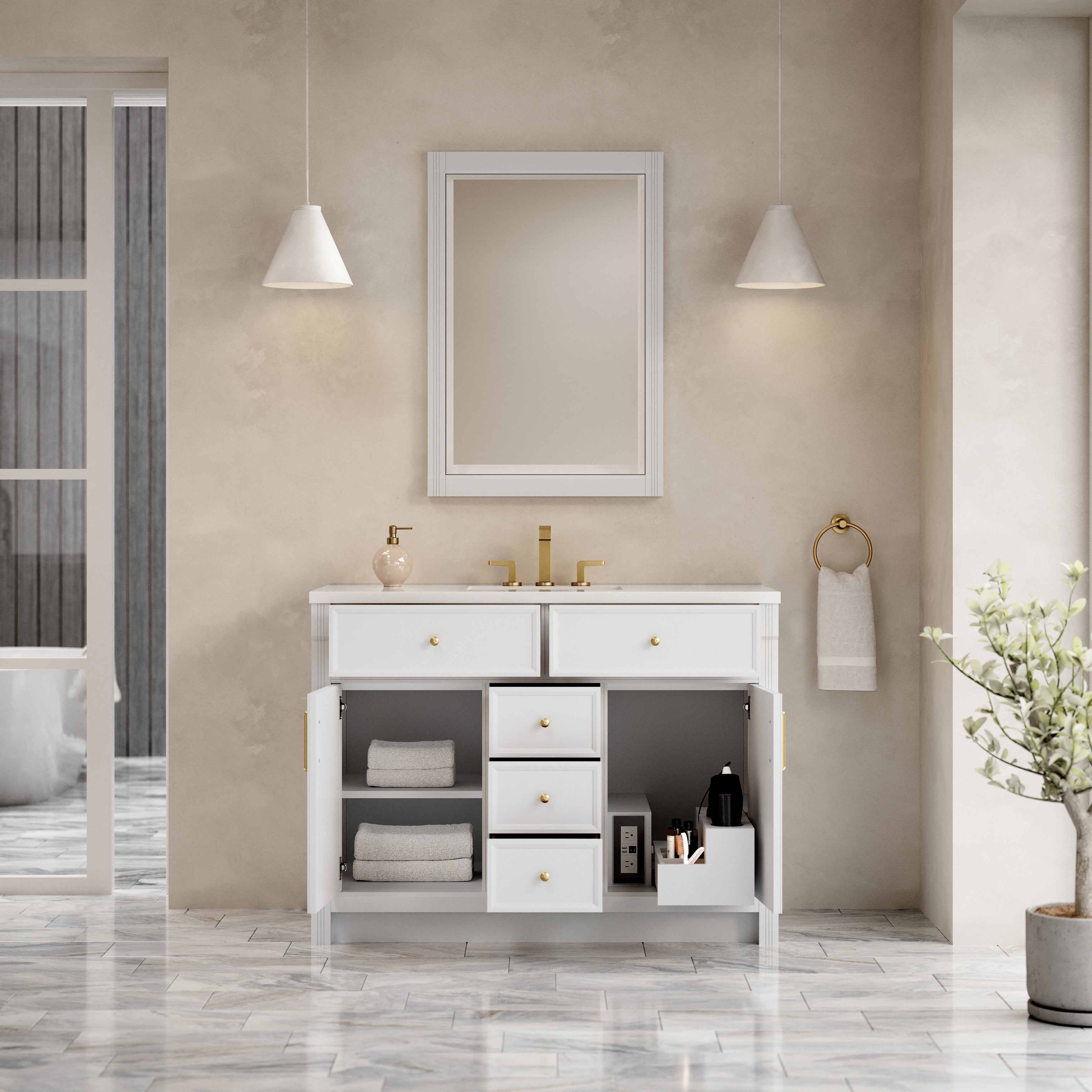 James Martin Bellshire 48" Single Vanity in Bright White with 3cm Countertop