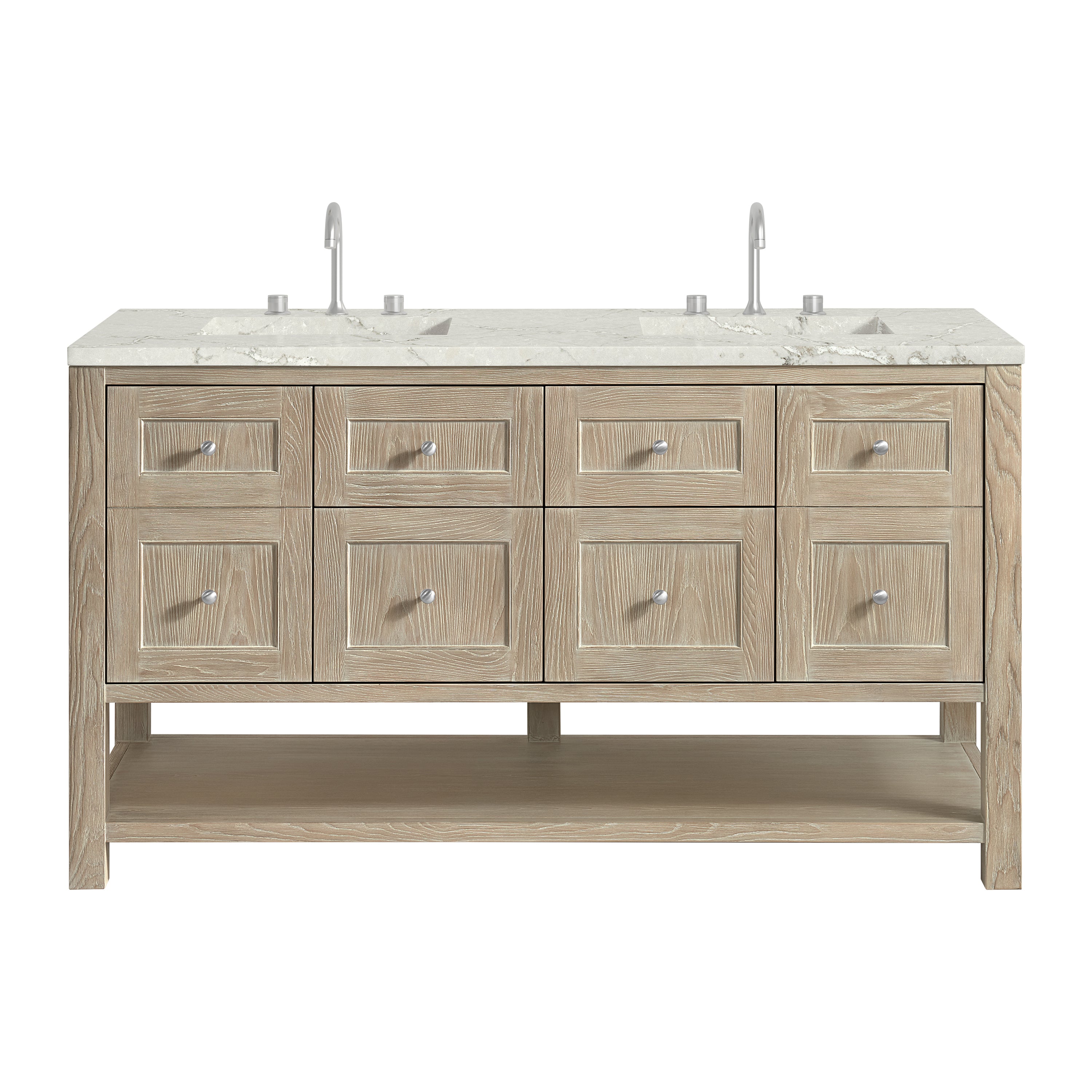 James Martin Breckenridge 60" Double Vanity in Whitewashed Oak with 3cm Countertop and FreePower Wireless Charger