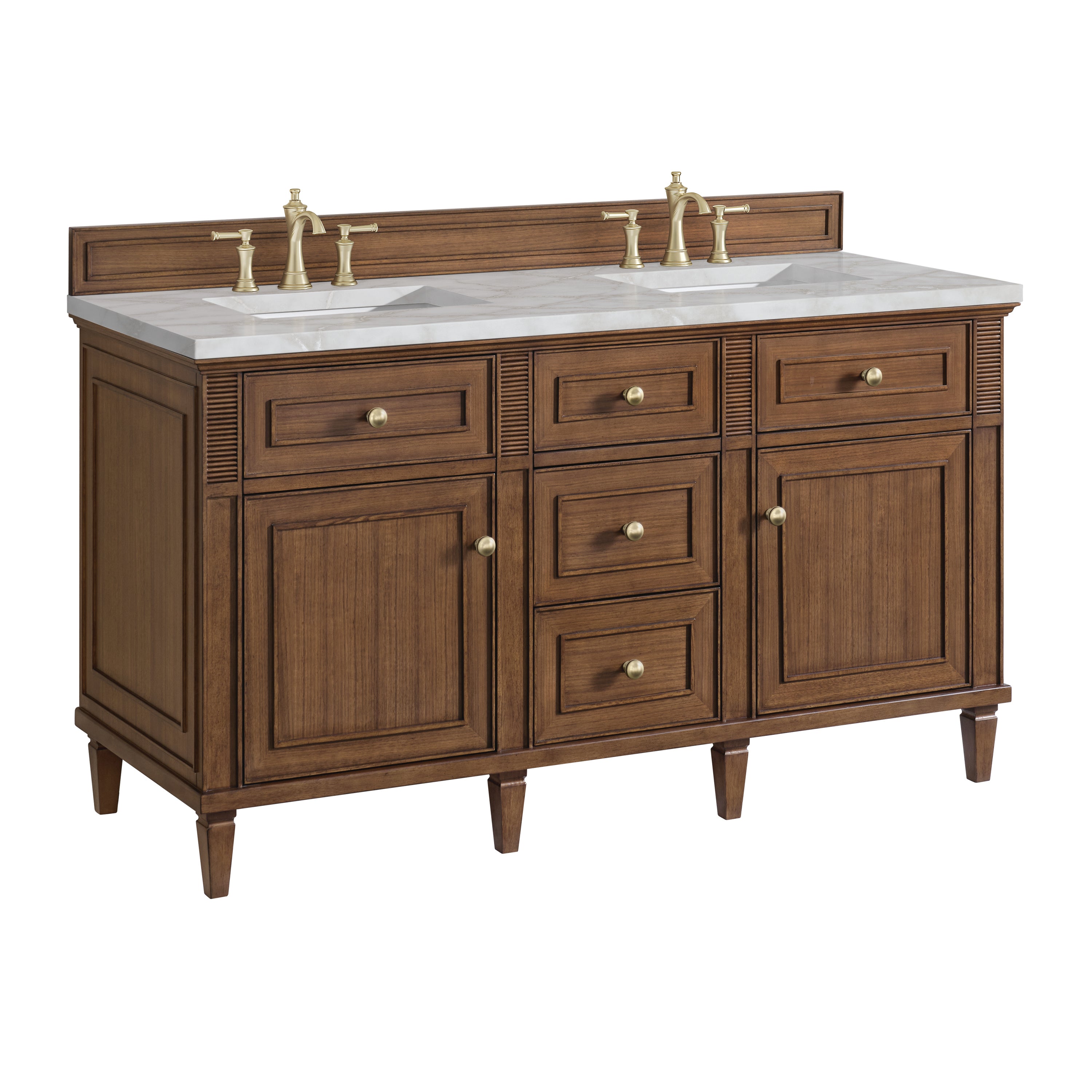 James Martin Lorelai 60" Double Vanity in Mid-Century Walnut with 3cm Countertop and FreePower Wireless Charger