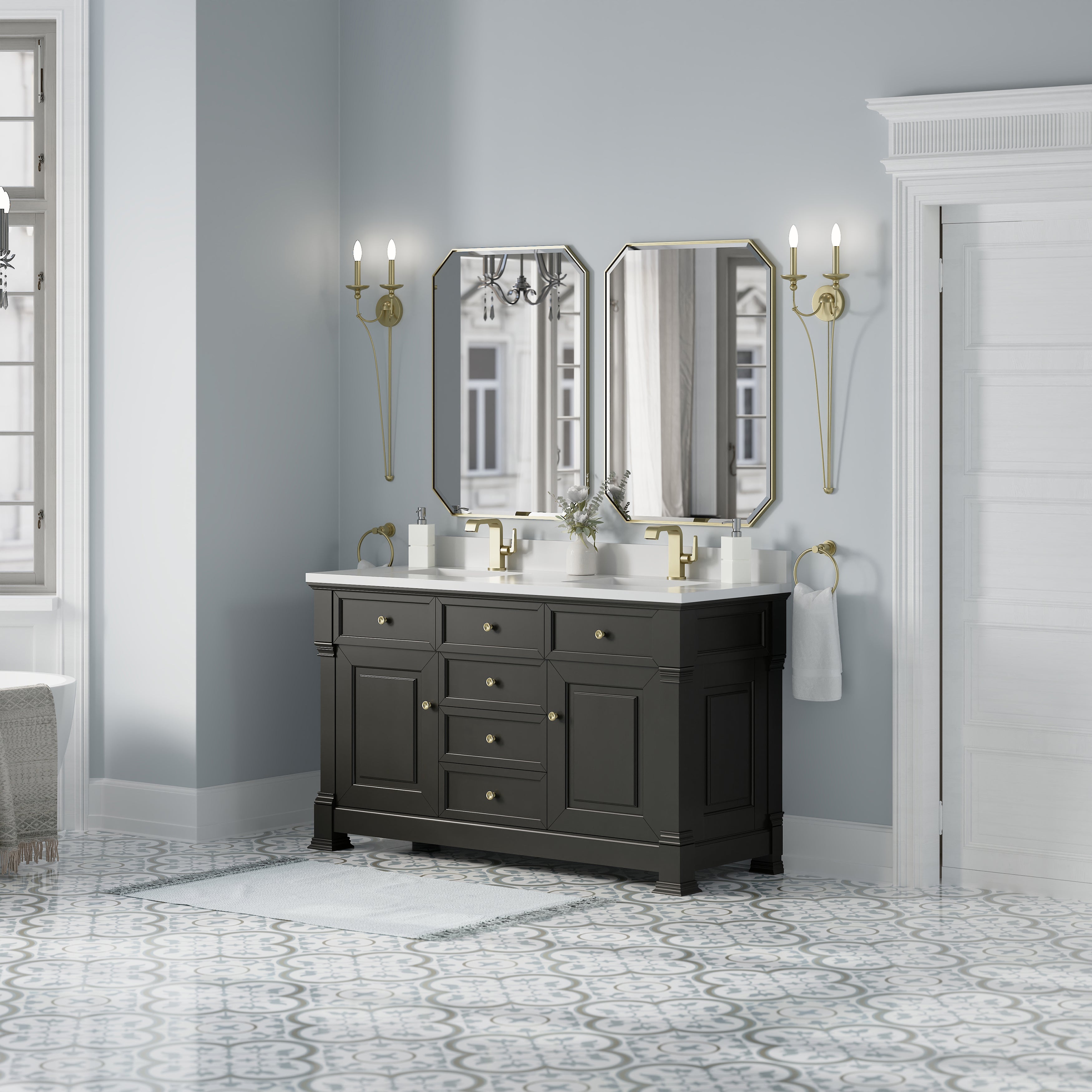 James Martin Brookfield 60" Double Vanity in Black Onyx with 3cm Countertop