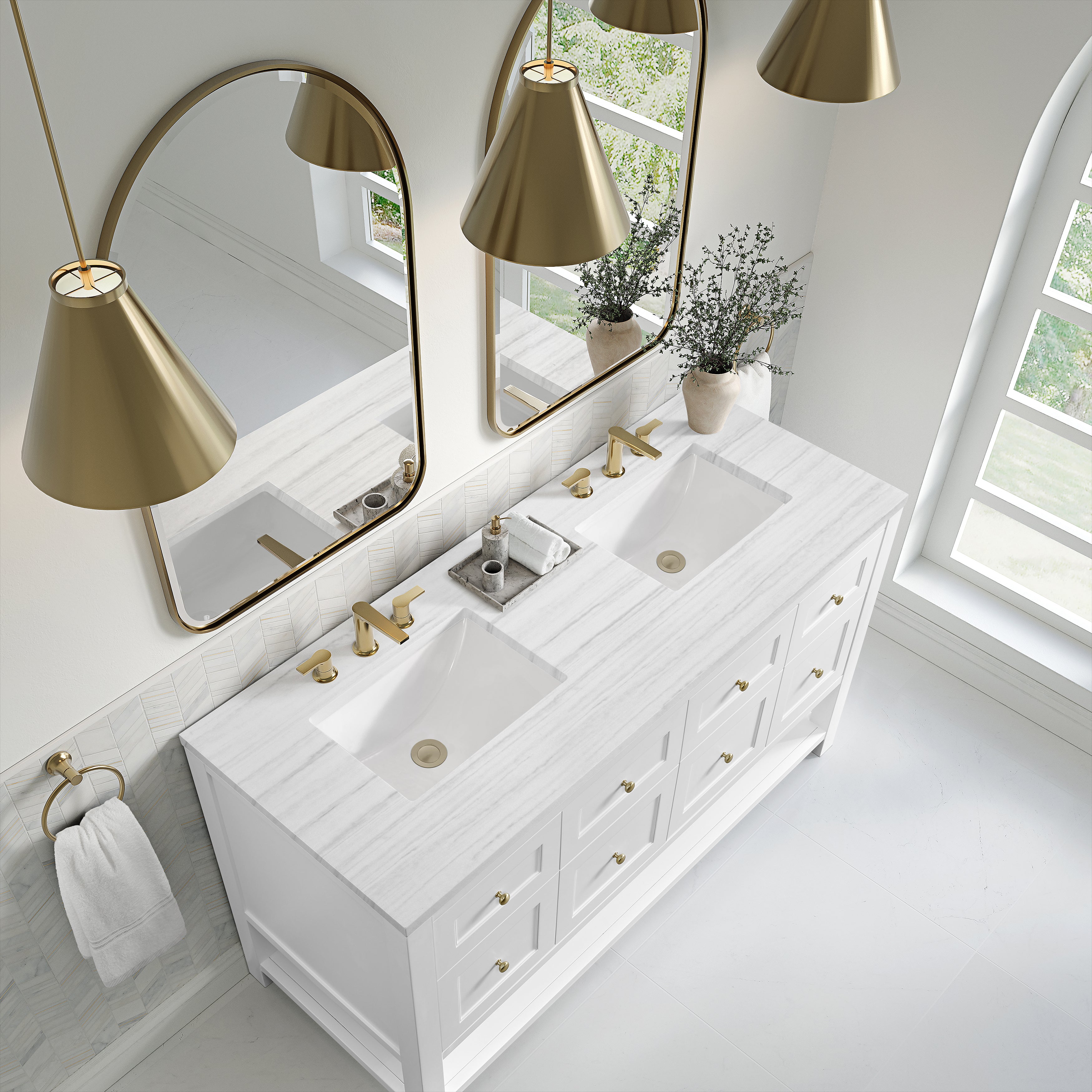James Martin Breckenridge 60" Double Vanity in Bright White with 3cm Countertop