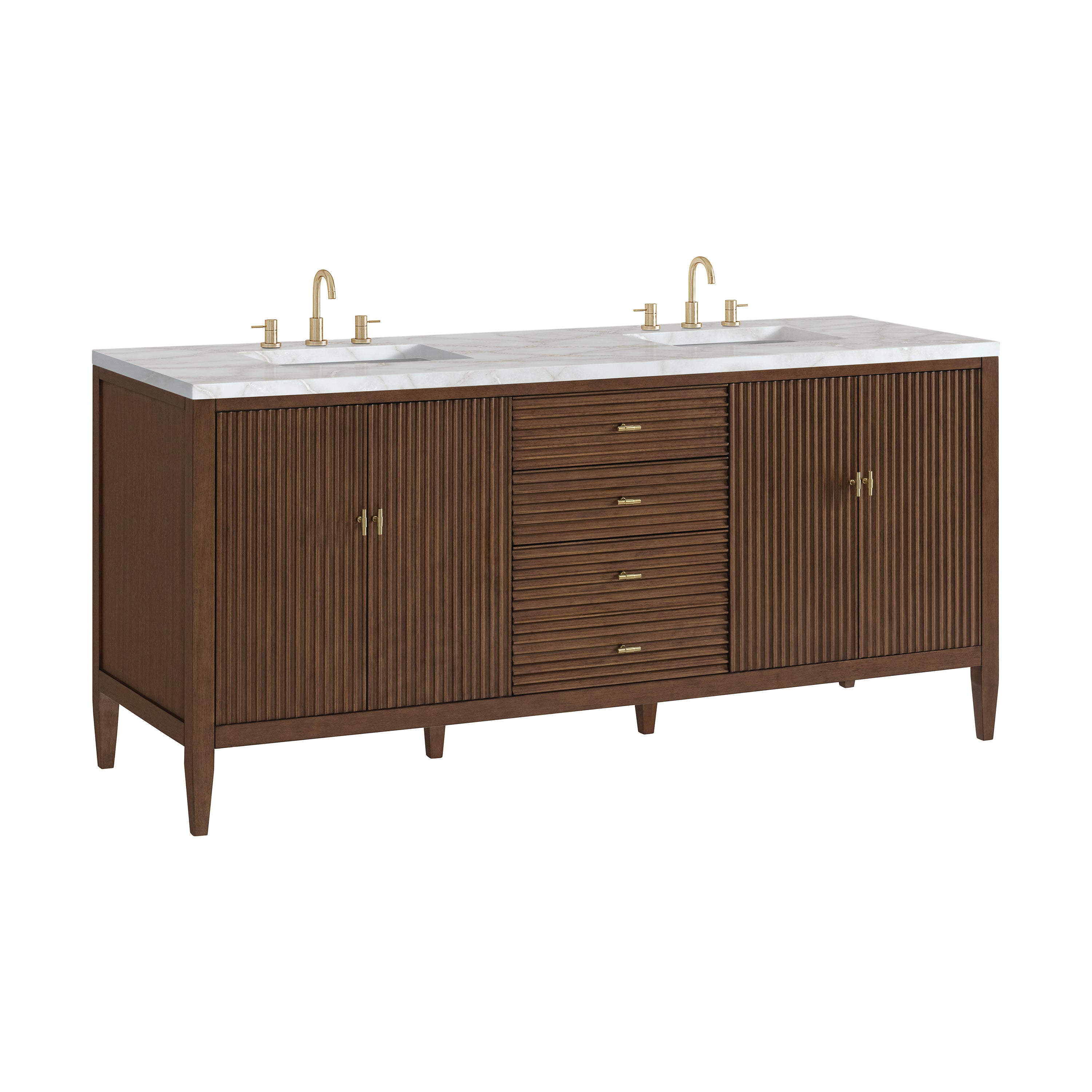 James Martin Myrrin 72" Double Vanity in Mid Century Walnut with 3cm Countertop and FreePower Wireless Charger