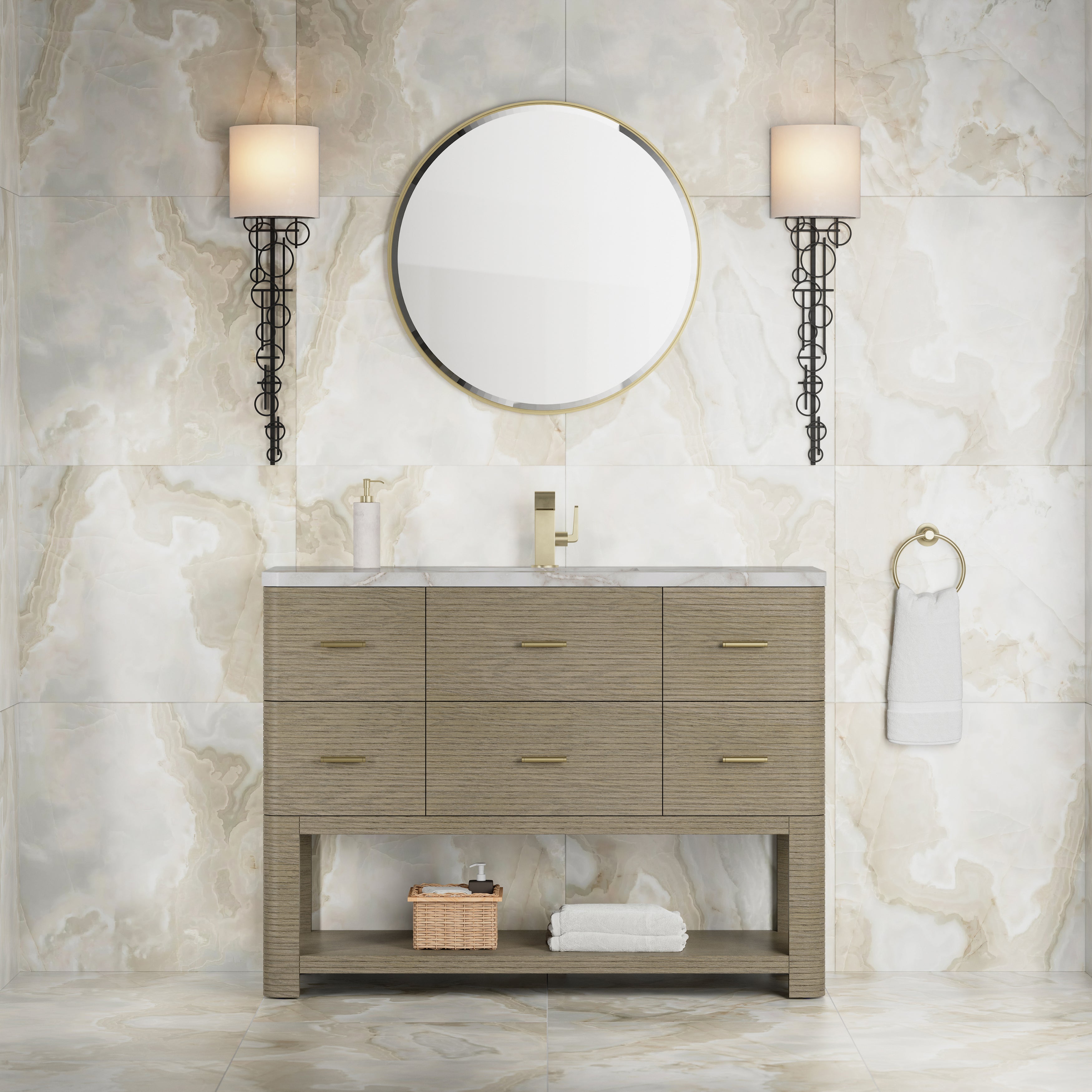 James Martin Lucian 48" Single Vanity in Pebble Oak with 3cm Countertop