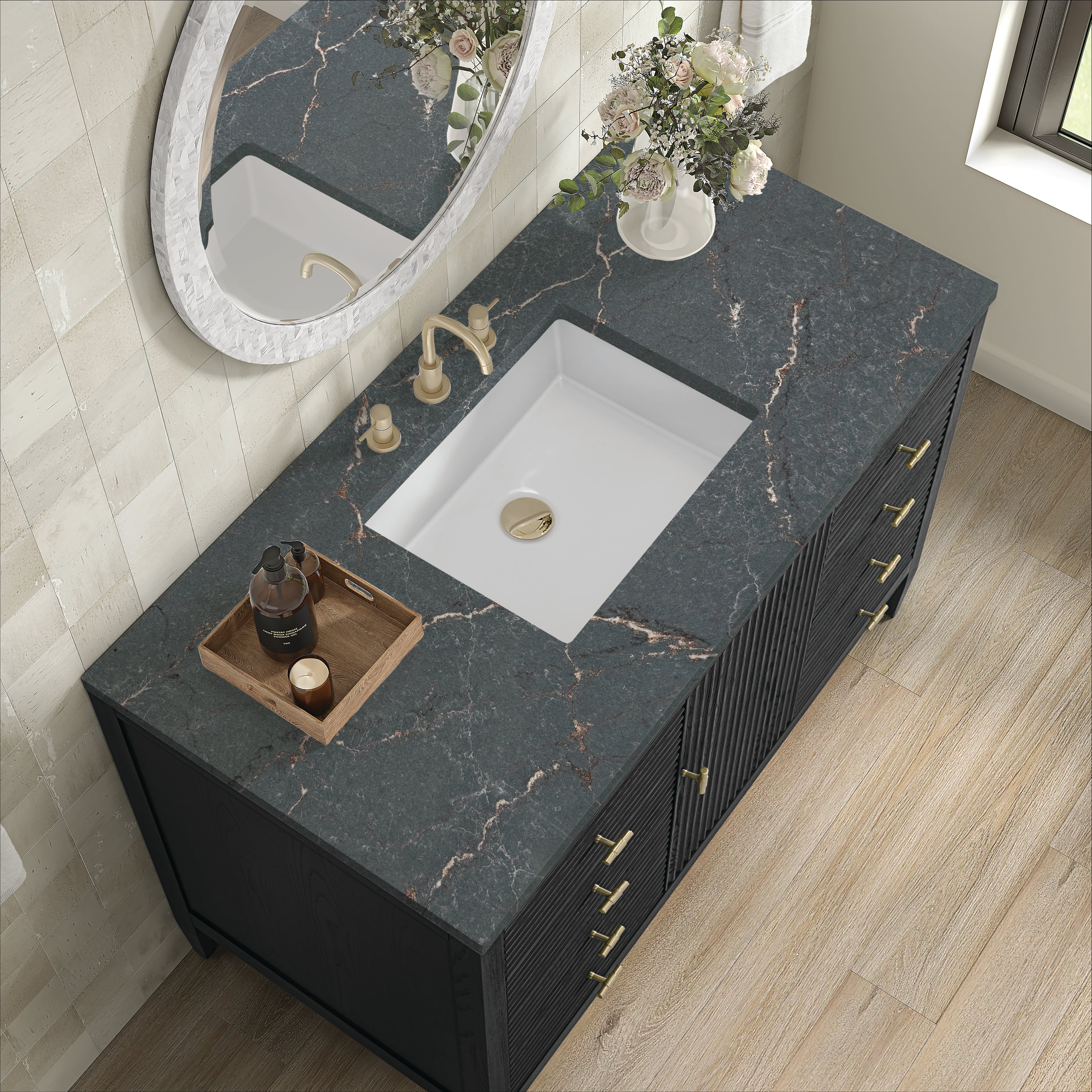 James Martin Myrrin 48" Single Vanity in Carbon Oak with 3cm Countertop