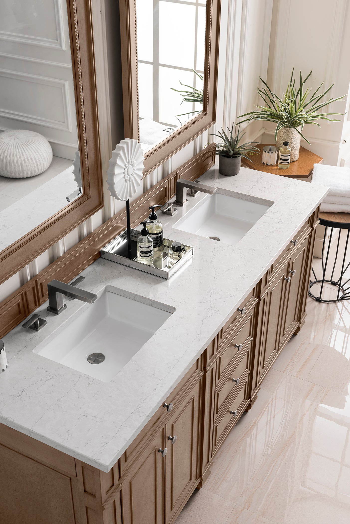 James Martin Bristol 72" Double Vanity in Whitewashed Walnut with 3cm Countertop and FreePower Wireless Charger