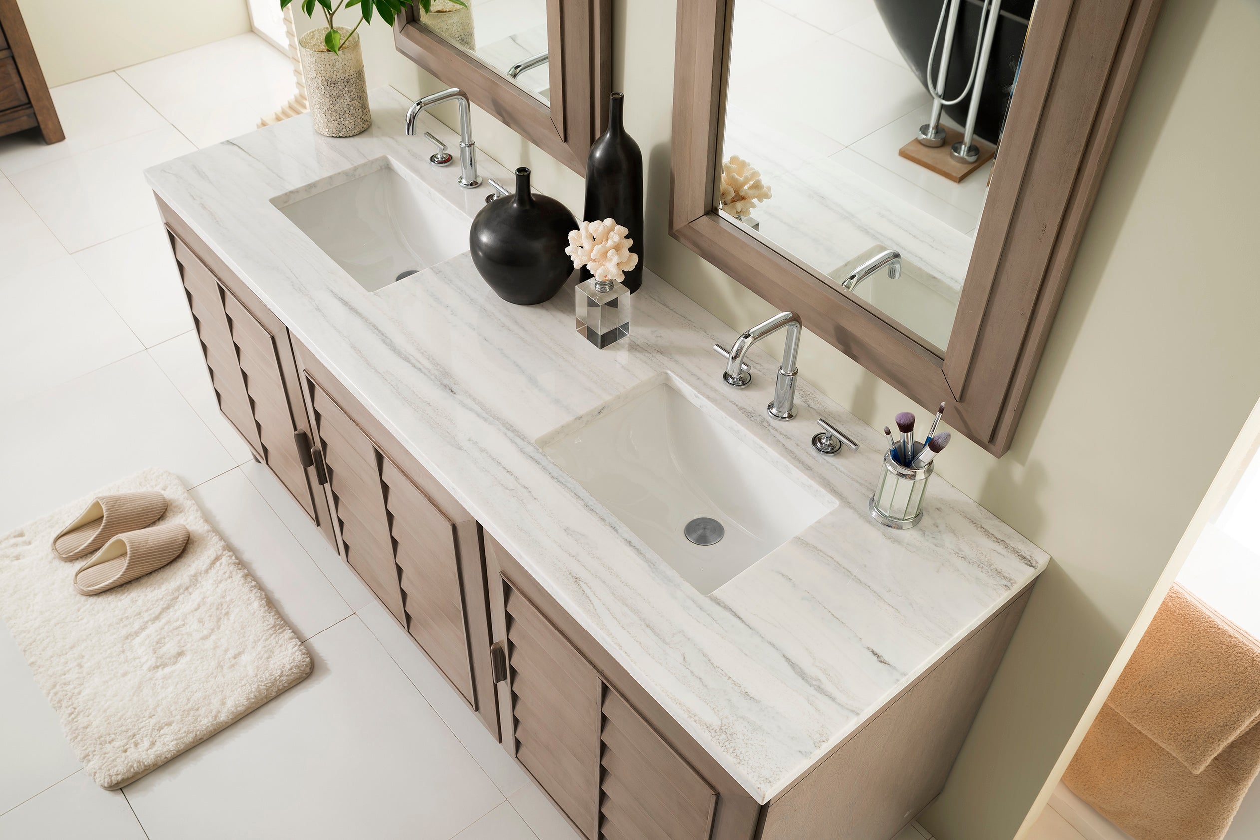 James Martin Portland 72" Double Vanity in Whitewashed Walnut with 3cm Countertop