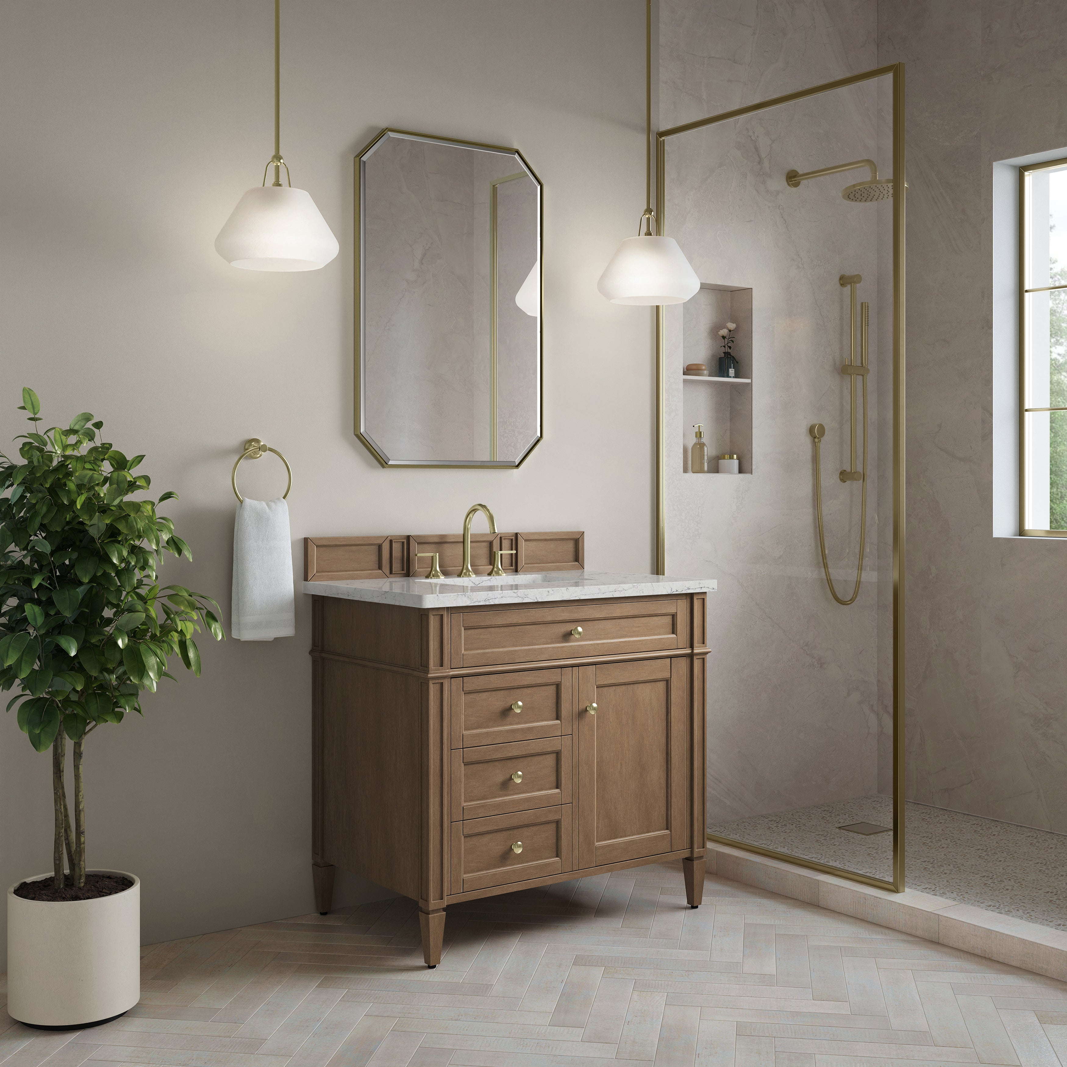 James Martin Brittany 36" Single Vanity in Pecan with 3cm Countertop