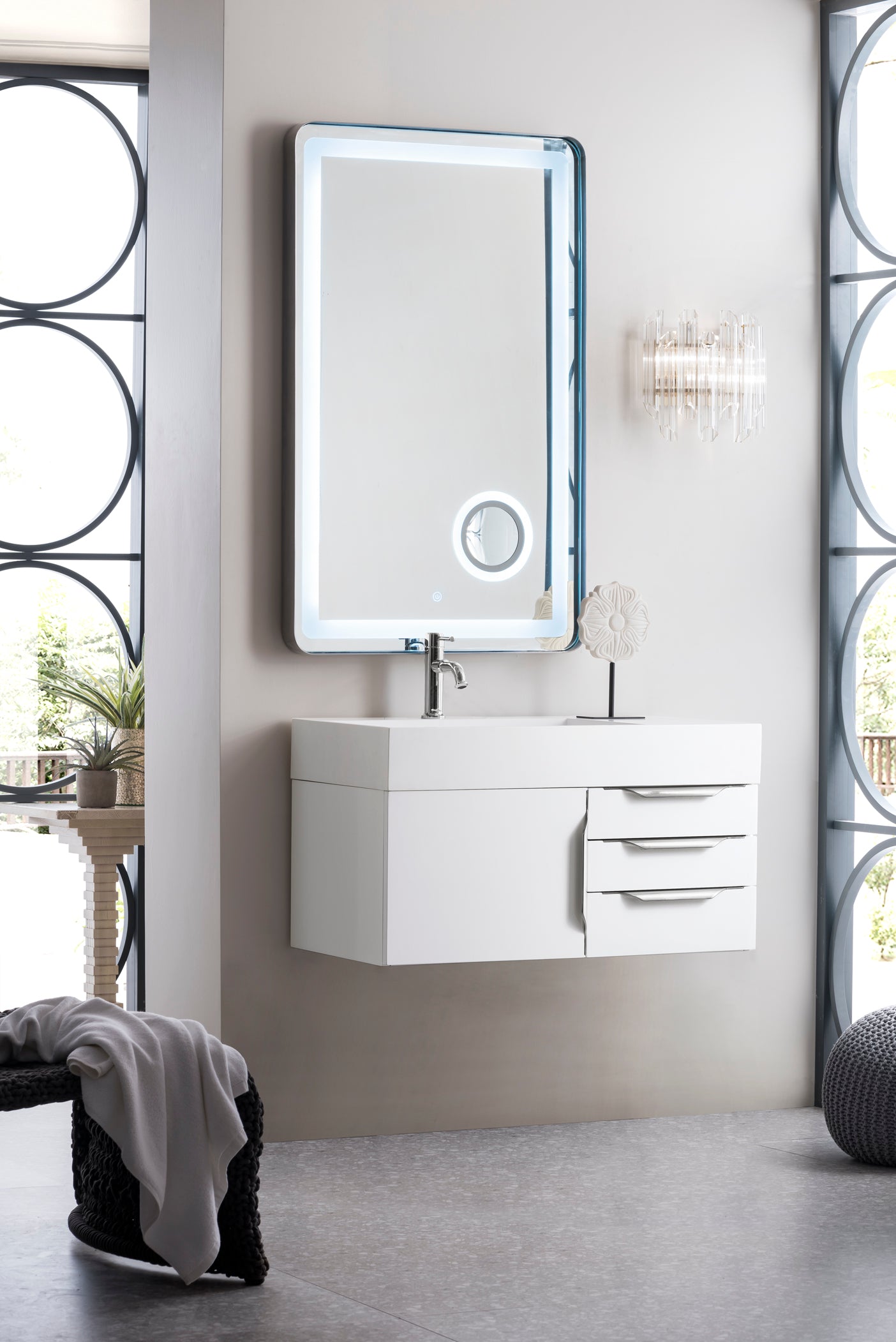 James Martin Columbia 36" Wall Mounted Single Vanity with Mineral Composite Stone Countertop